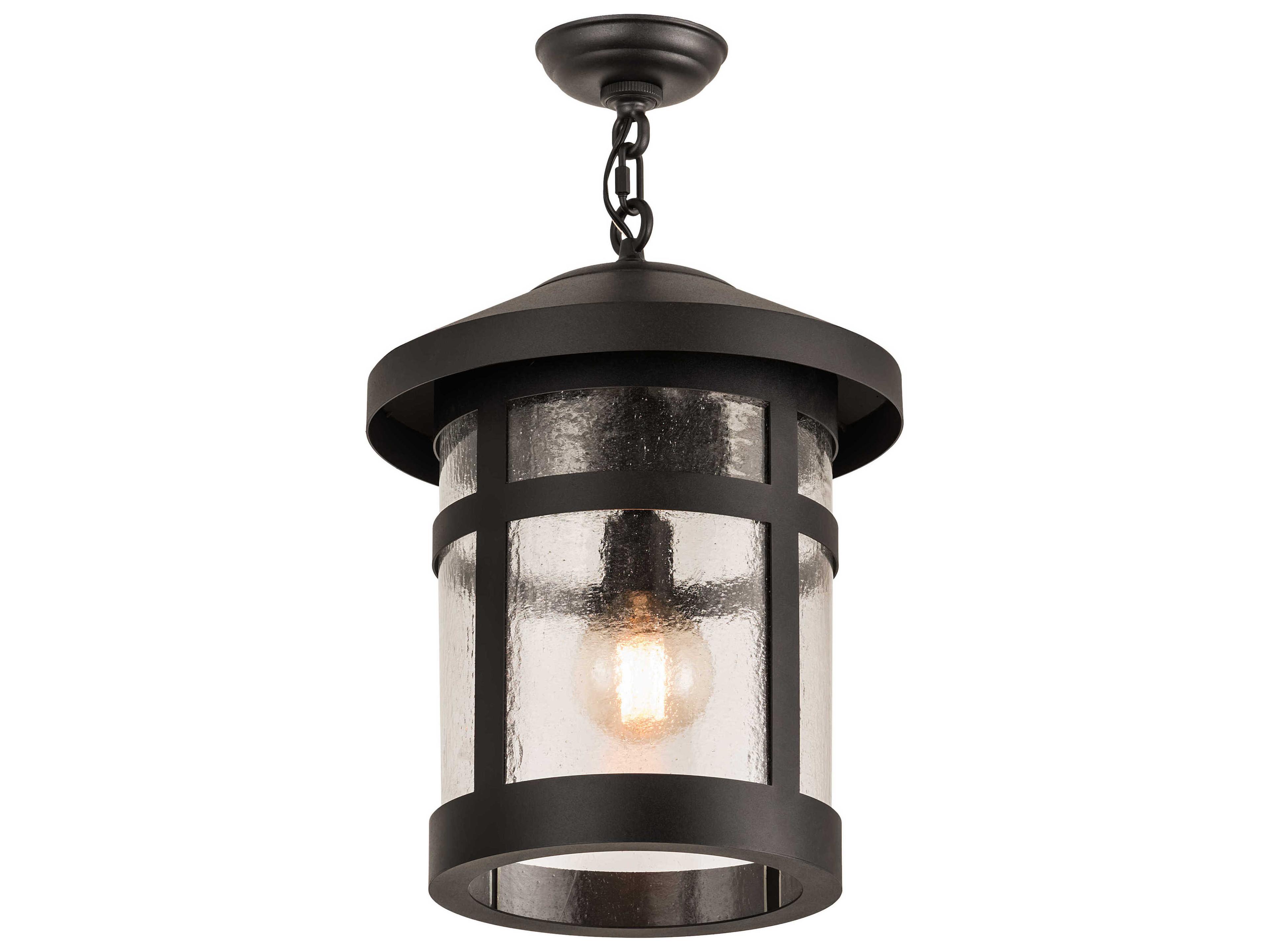 Meyda 1-Light Black Glass Lantern Pendant