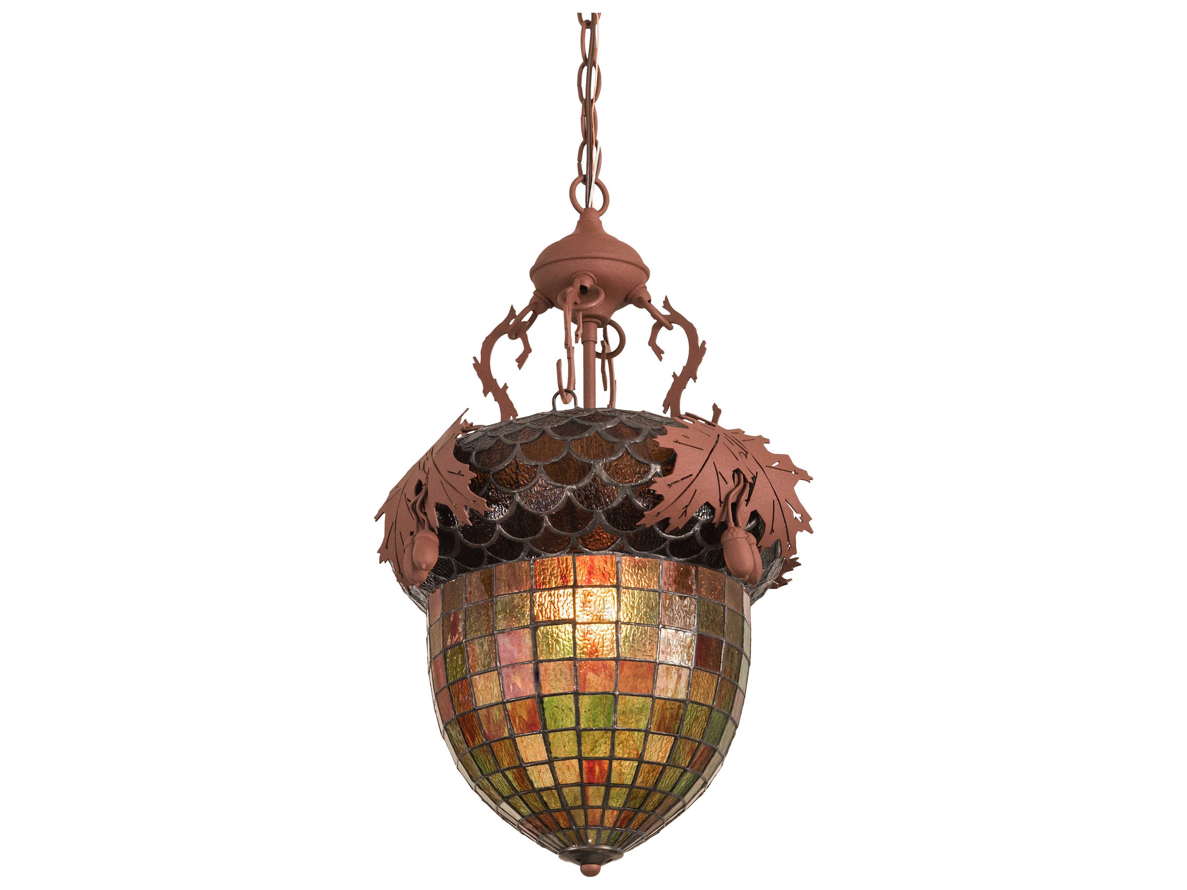 Meyda Oak Leaf & Acorn 1-Light Brown Glass Tiffany Bell Pendant