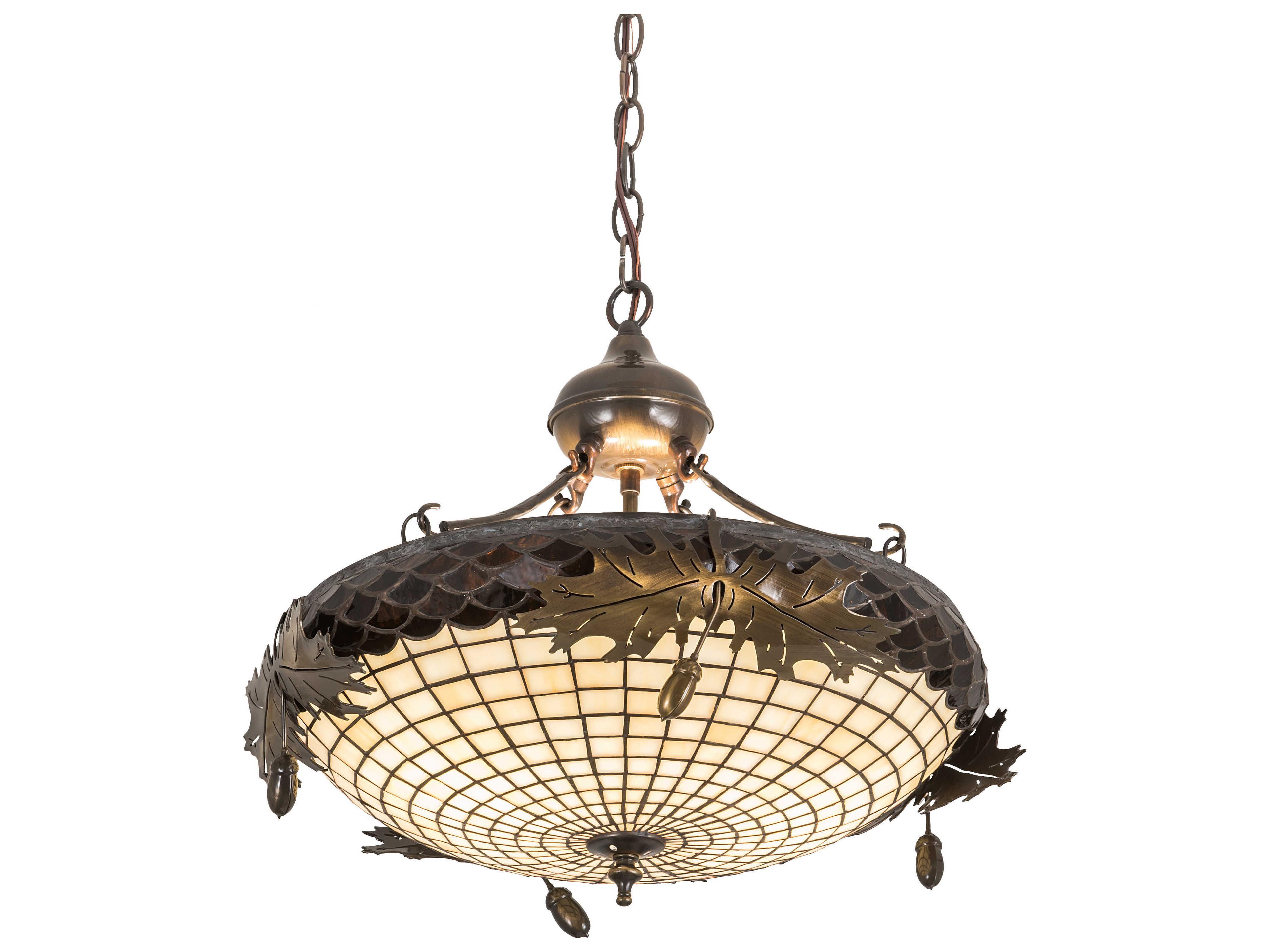 Meyda Greenbriar Oak 2-Light Yellow Glass Tiffany Bowl Pendant