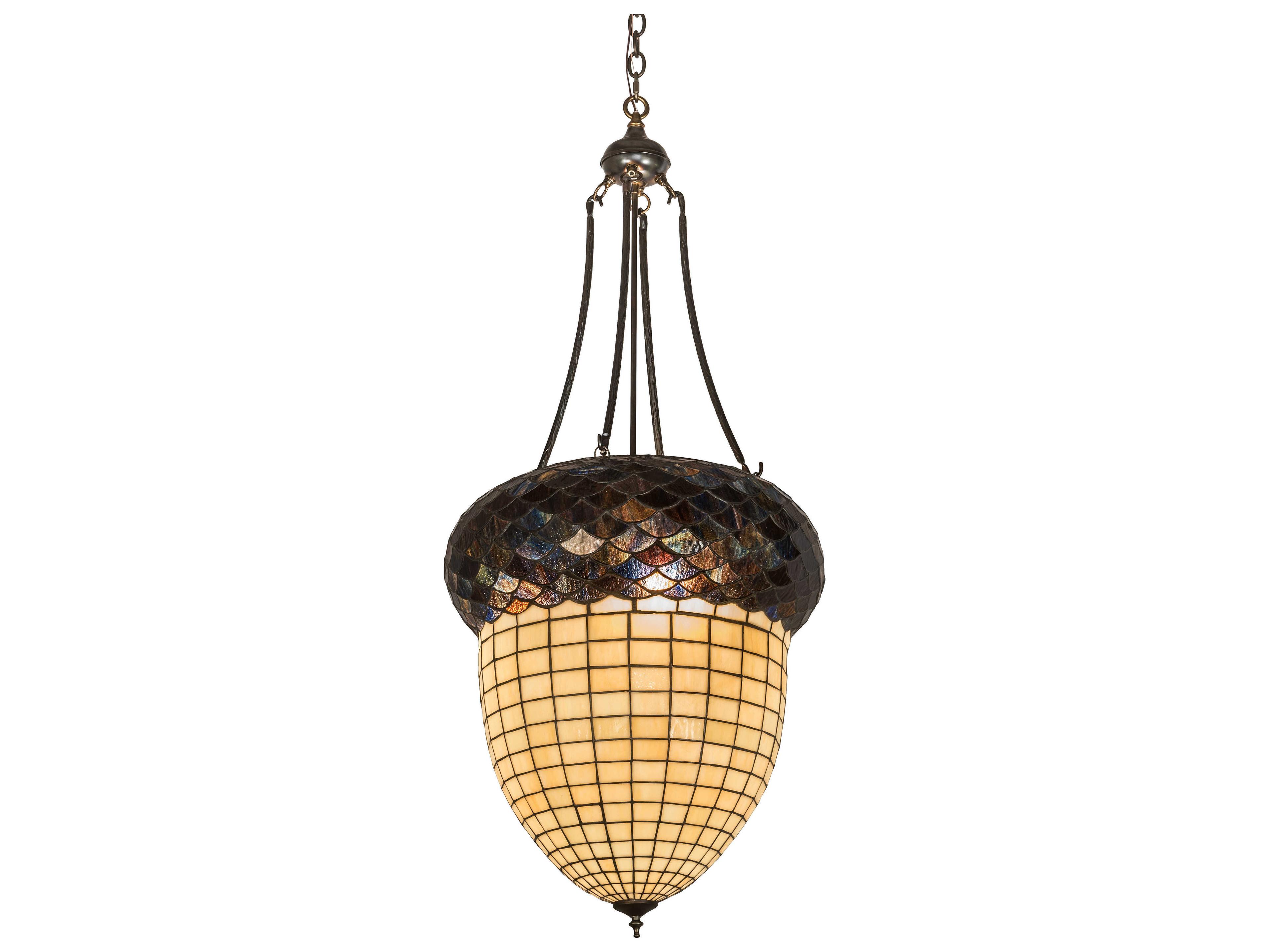 Meyda Greenbriar Oak 3-Light Brown Glass Tiffany Bell Pendant