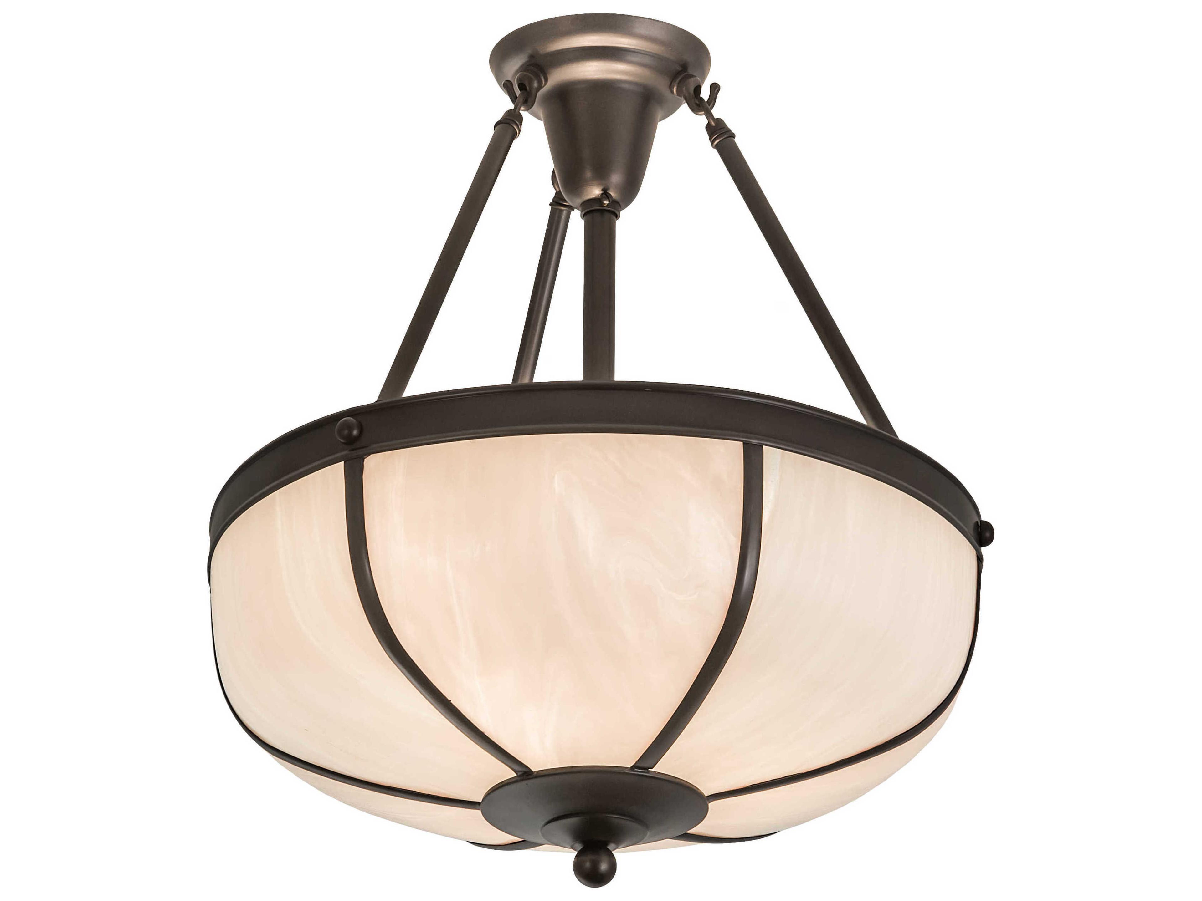 Meyda Arts & Crafts 3-Light Brown Glass Bowl Semi Flush Mount