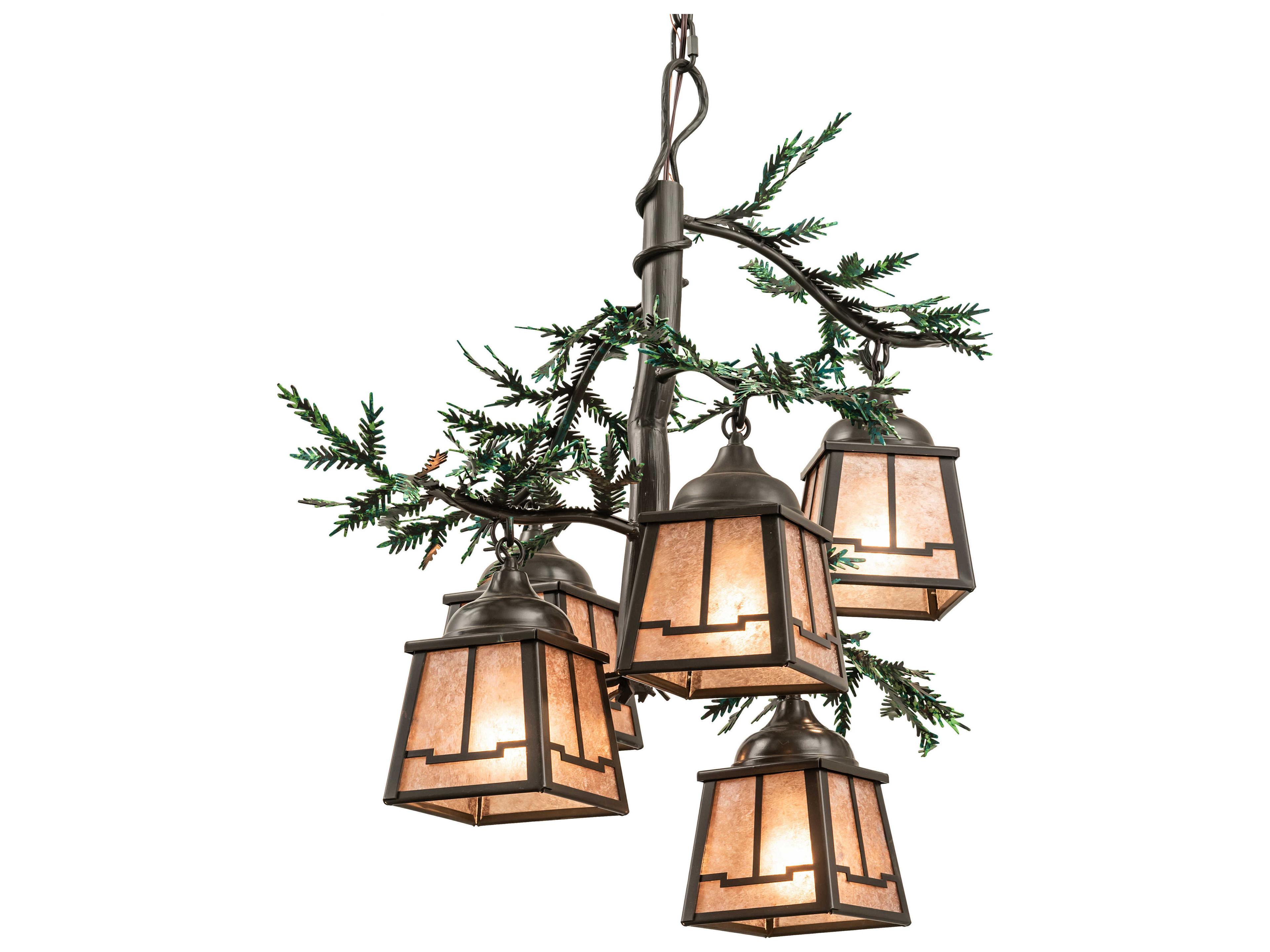 Meyda Pine Branch Valley View 5-Light Timeless Bronze Silver Lantern Chandelier