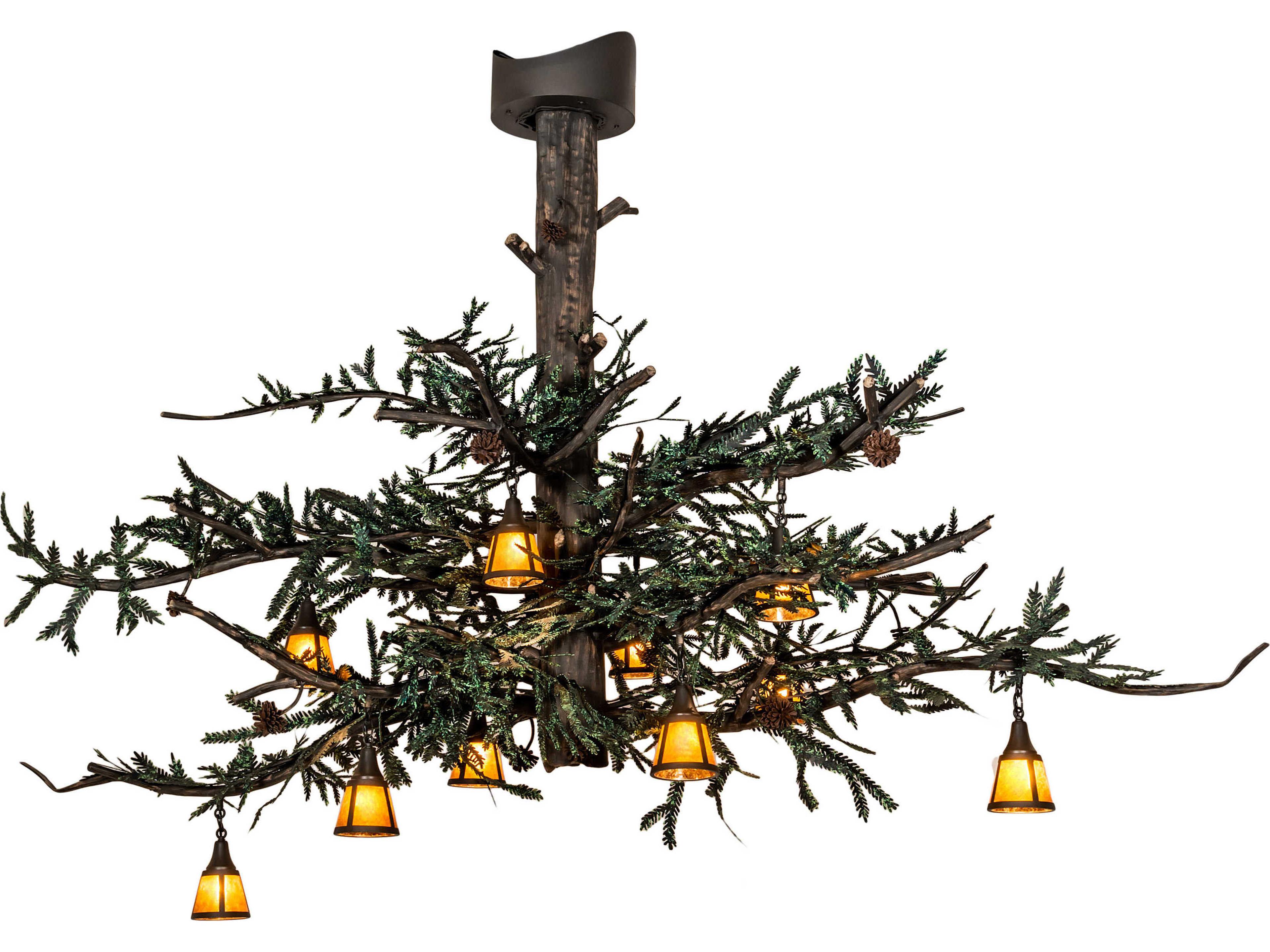 Meyda Pine Branch 10-Light Wrought Iron Green Lantern Island Pendant