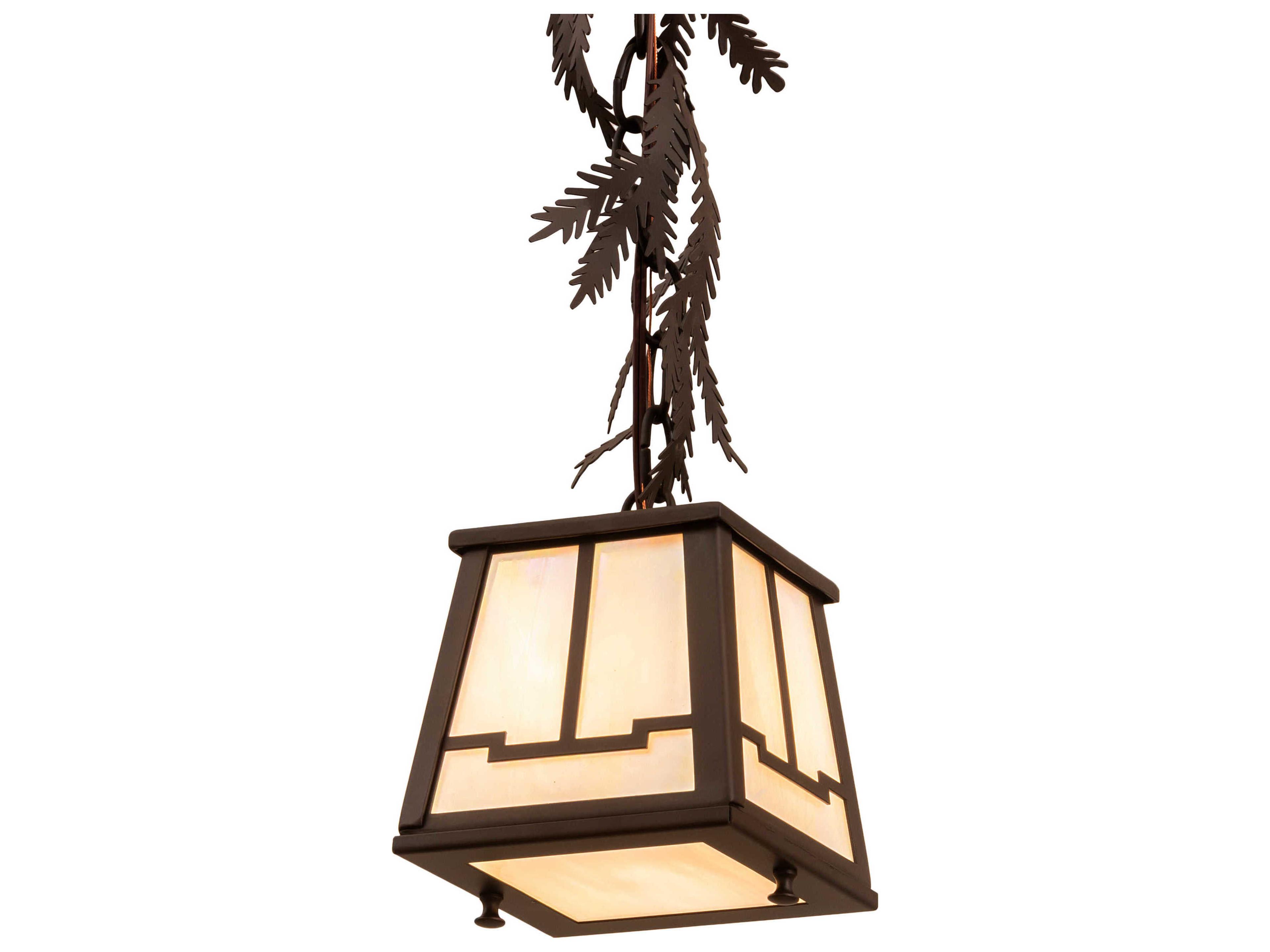 Meyda Pine Branch Valley View 1-Light Oil Rubbed Bronze White Glass Lantern Mini Pendant