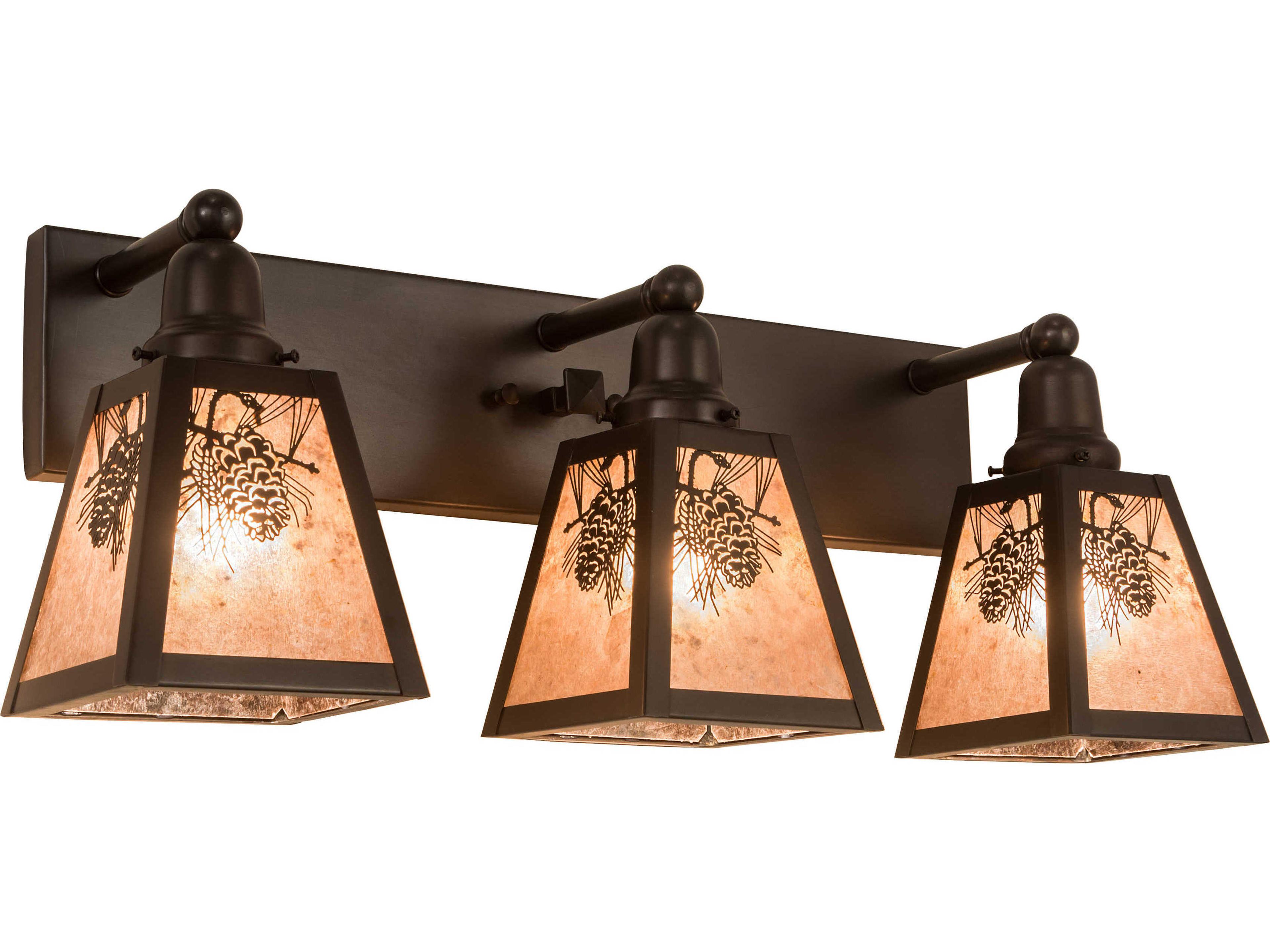 Meyda Pinecone 3-Light Craftsman Brown Silver Vanity Light