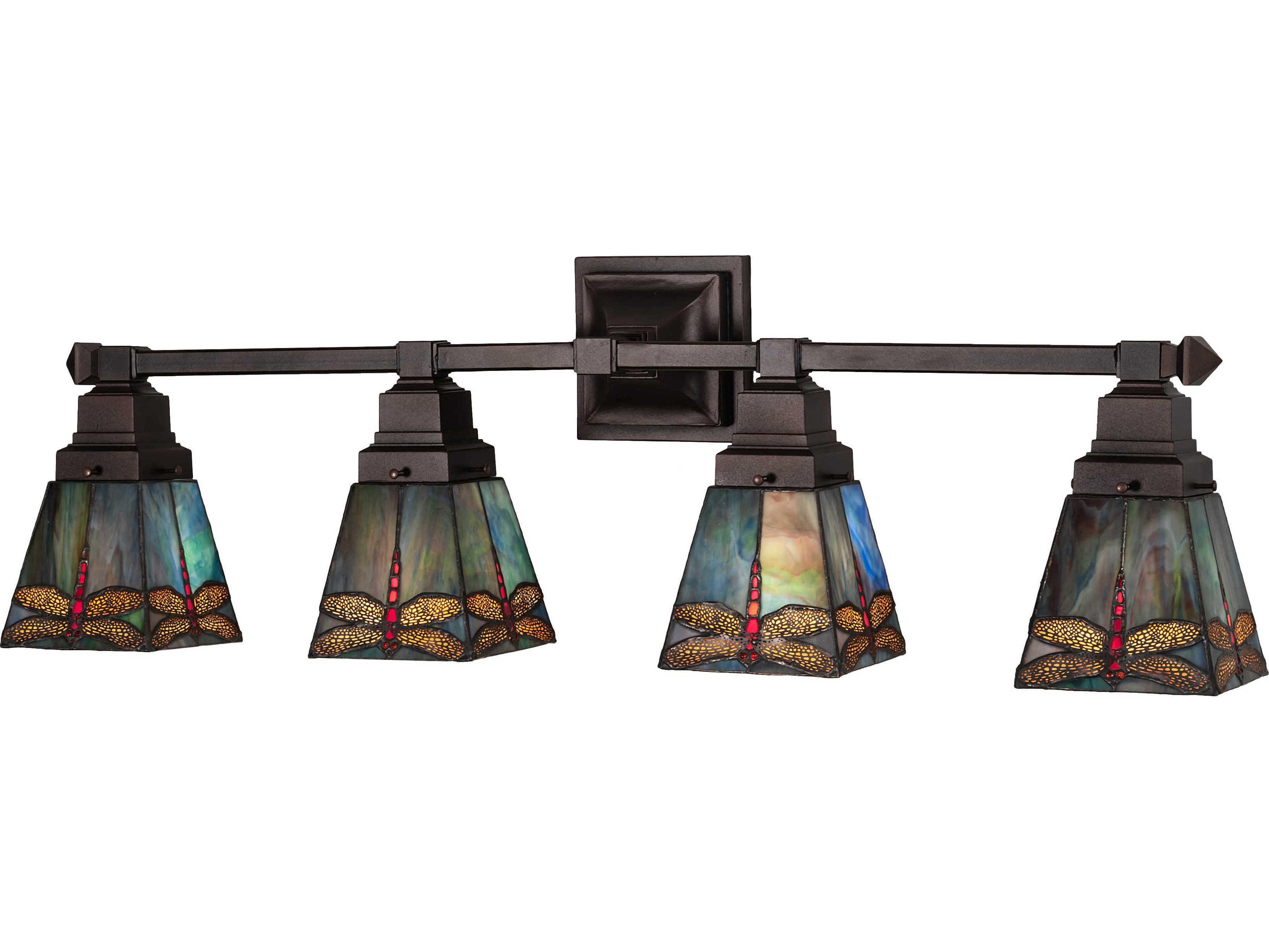 Meyda Prairie Dragonfly 4-Light Mahogany Bronze Blue Glass Tiffany Vanity Light