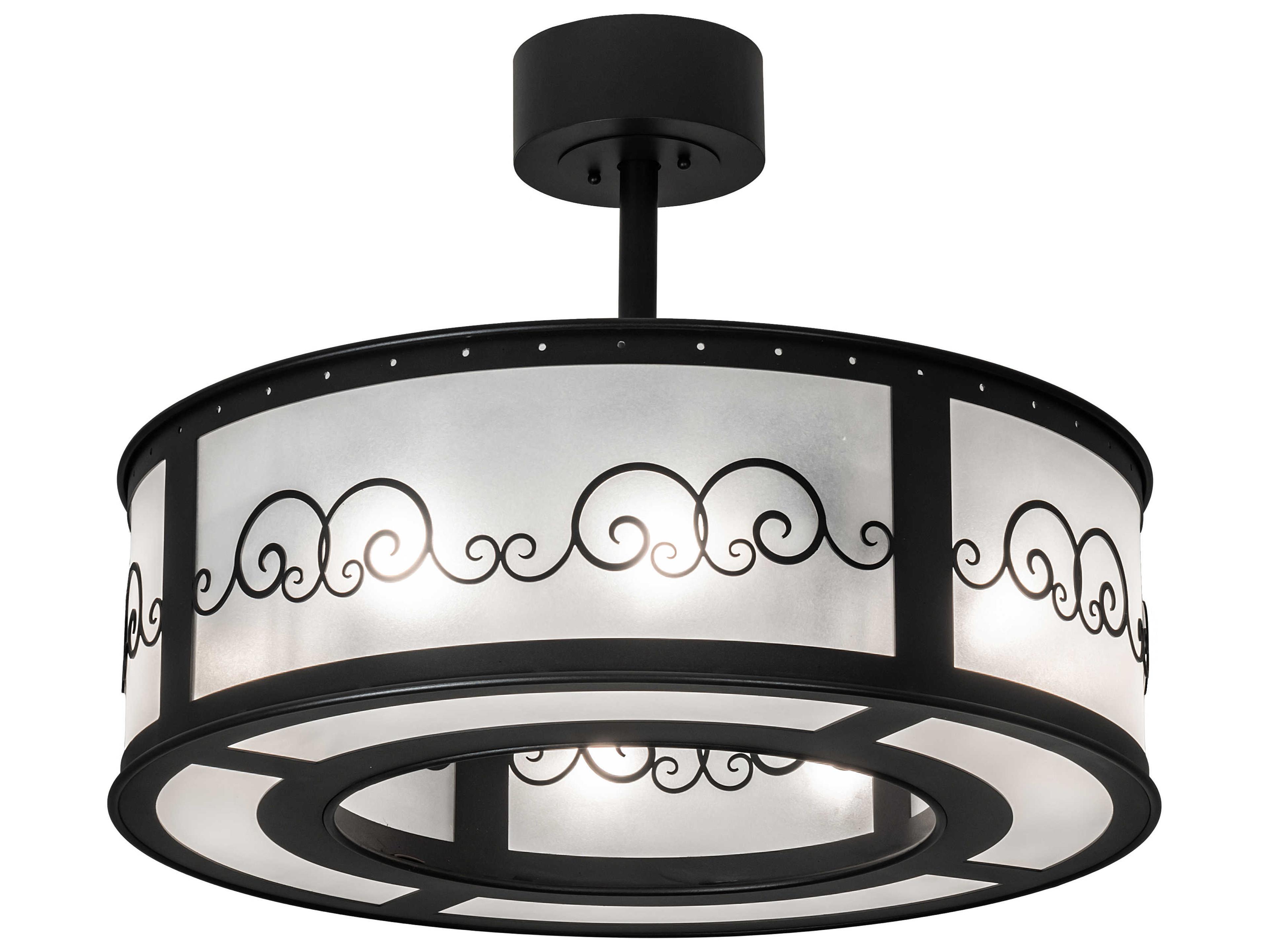 Meyda Putrelo 8-Light Wrought Iron Black Drum Pendant
