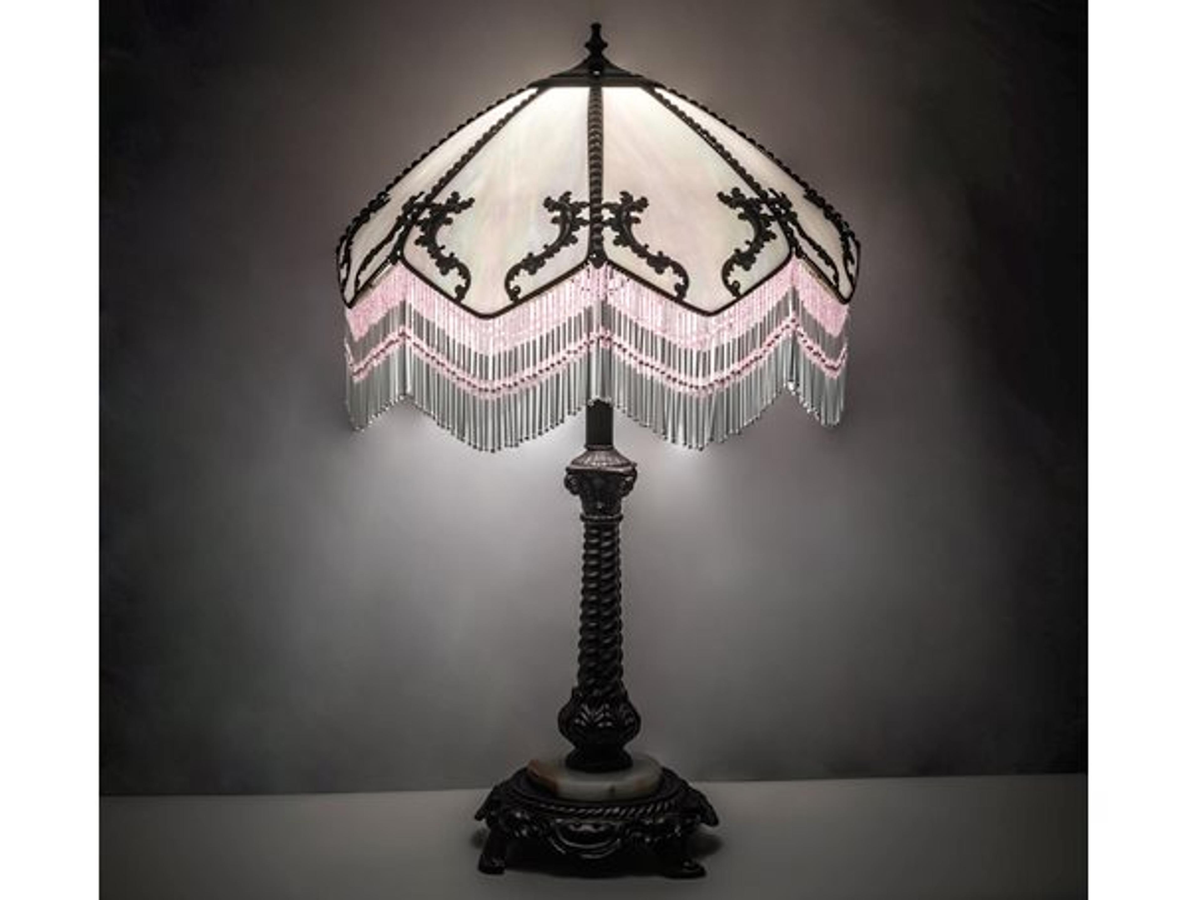 Meyda Regina Pink Table Lamp with Fringe Shade