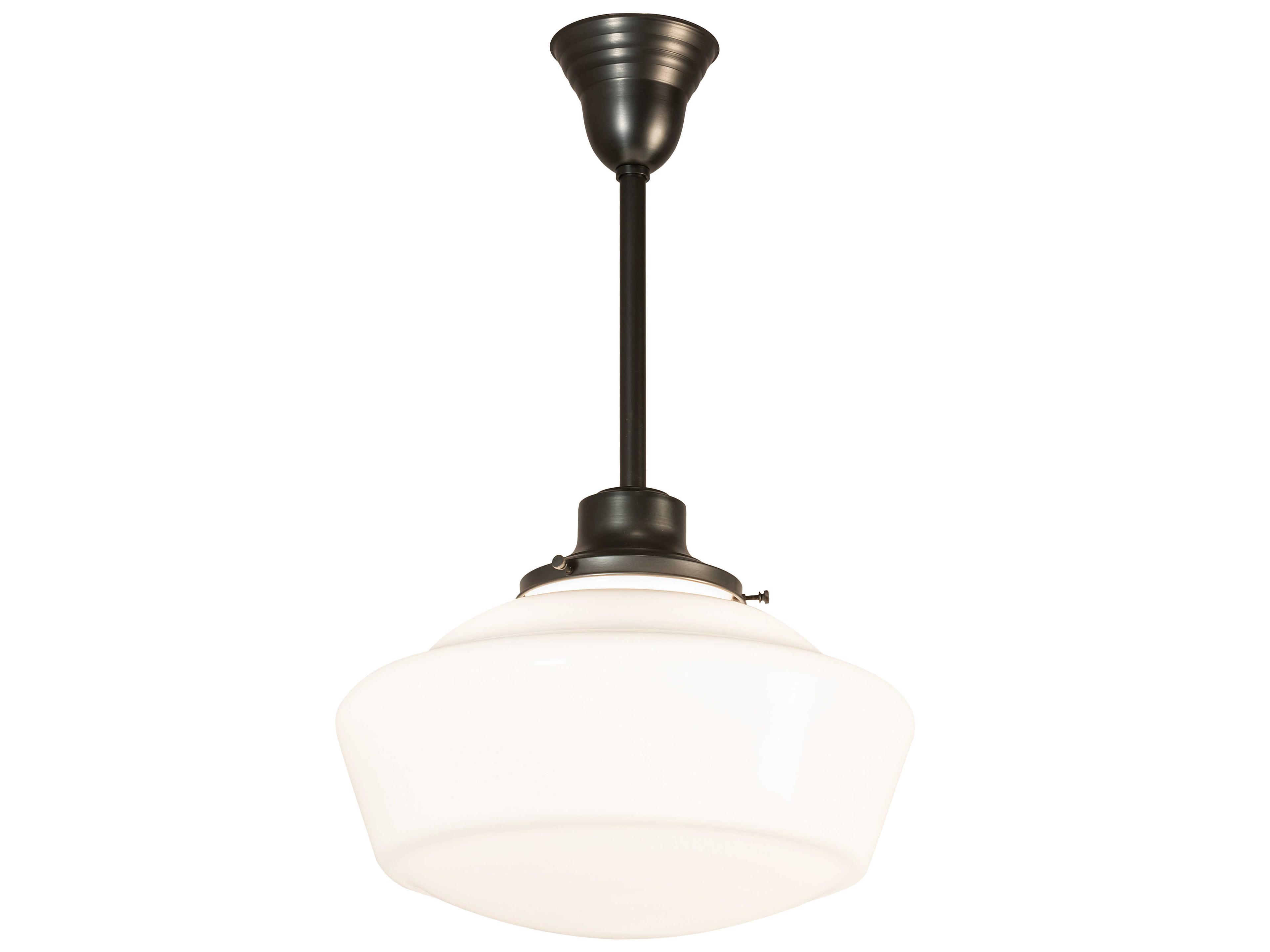 Meyda Revival Schoolhouse 1-Light Craftsman Brown White Glass Semi Flush Mount