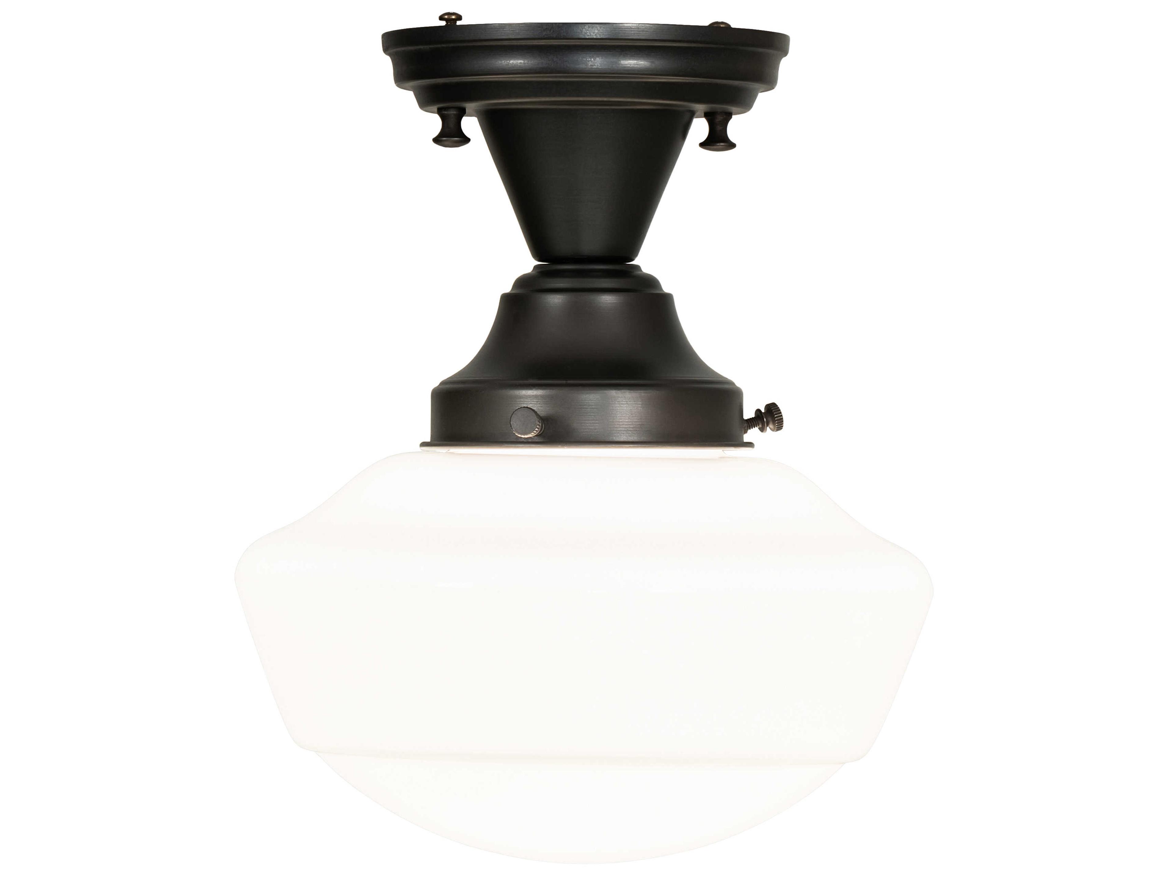 Meyda Revival Schoolhouse 1-Light Craftsman Brown Glass Semi Flush Mount