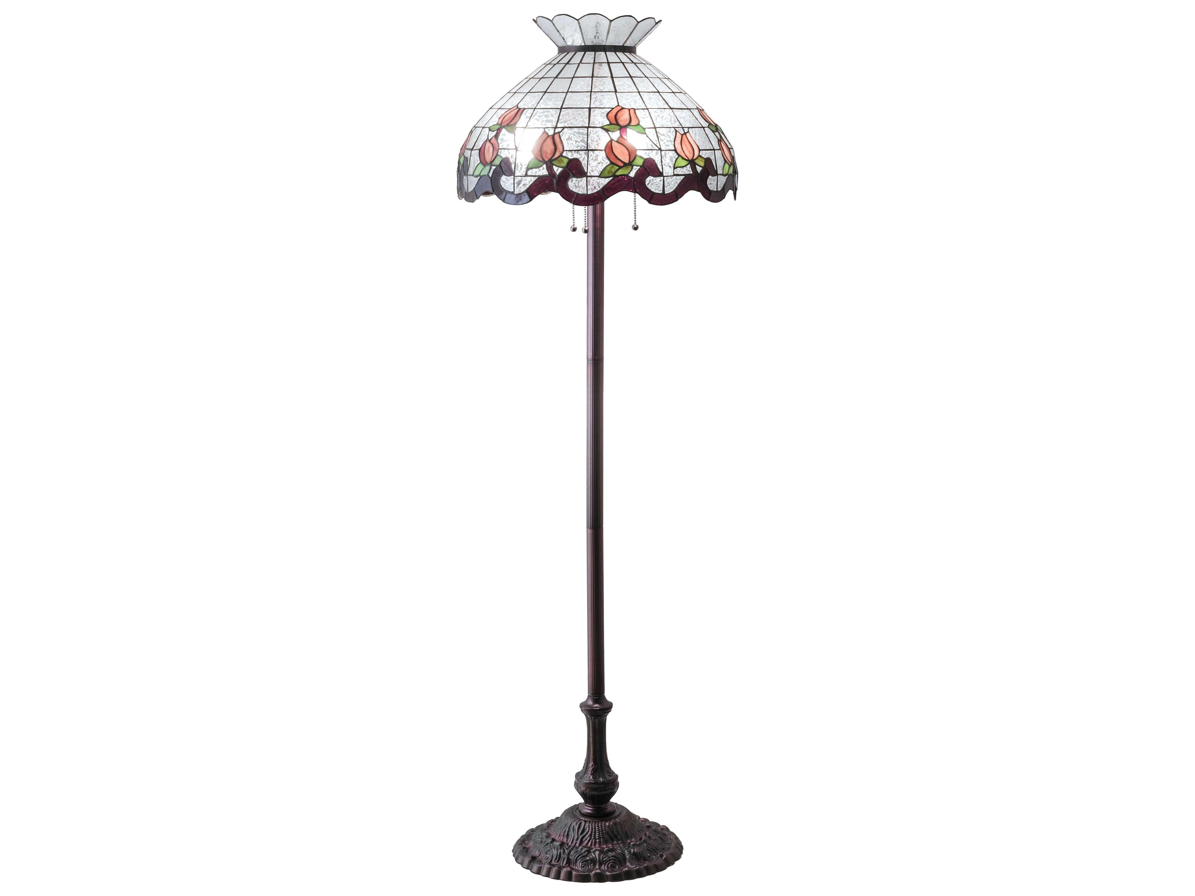 Meyda Roseborder Glass Tiffany Mahogany Bronze Floor Lamp