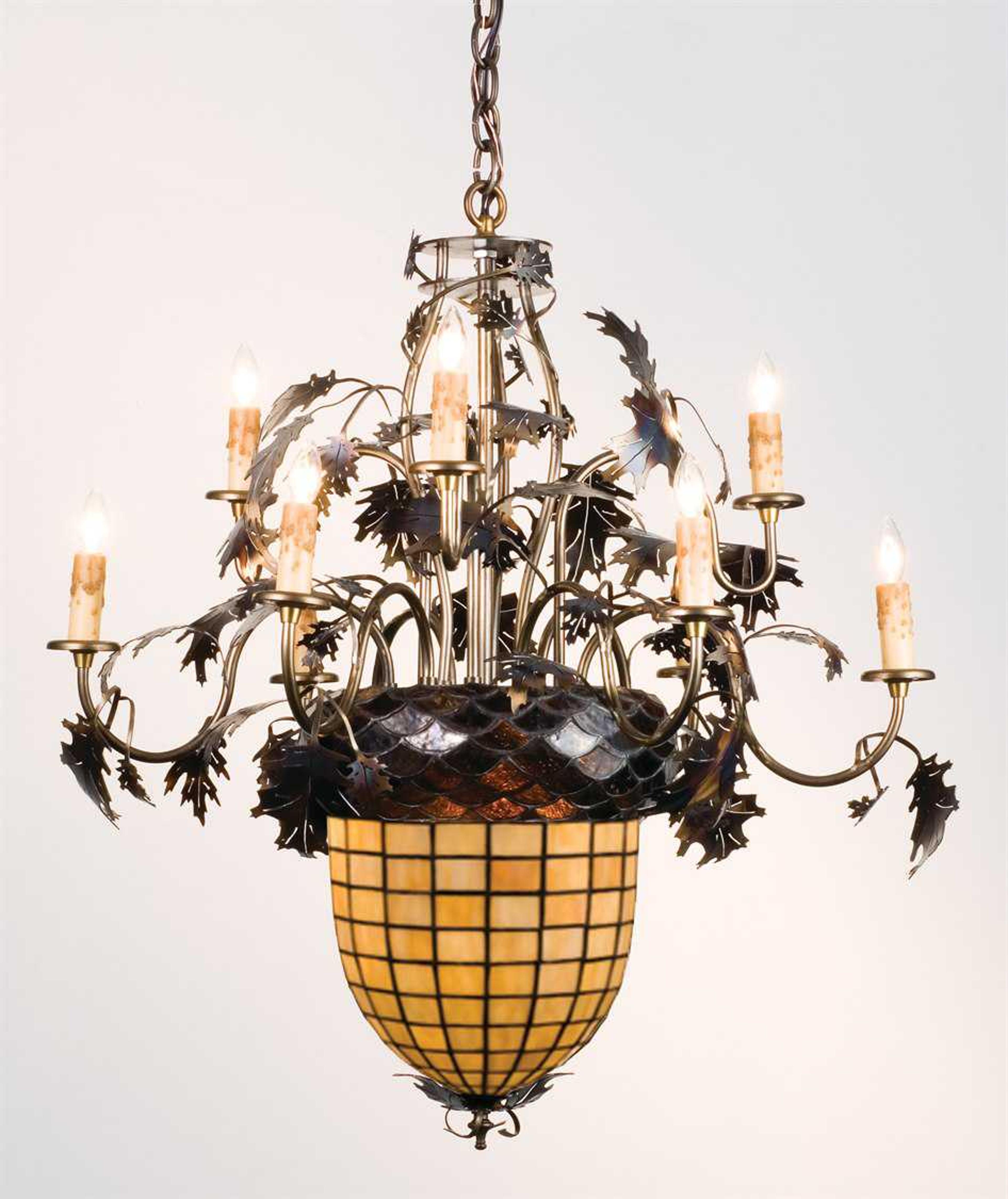 Meyda Greenbriar Oak 2-Light Bronze Glass Tiffany Chandelier