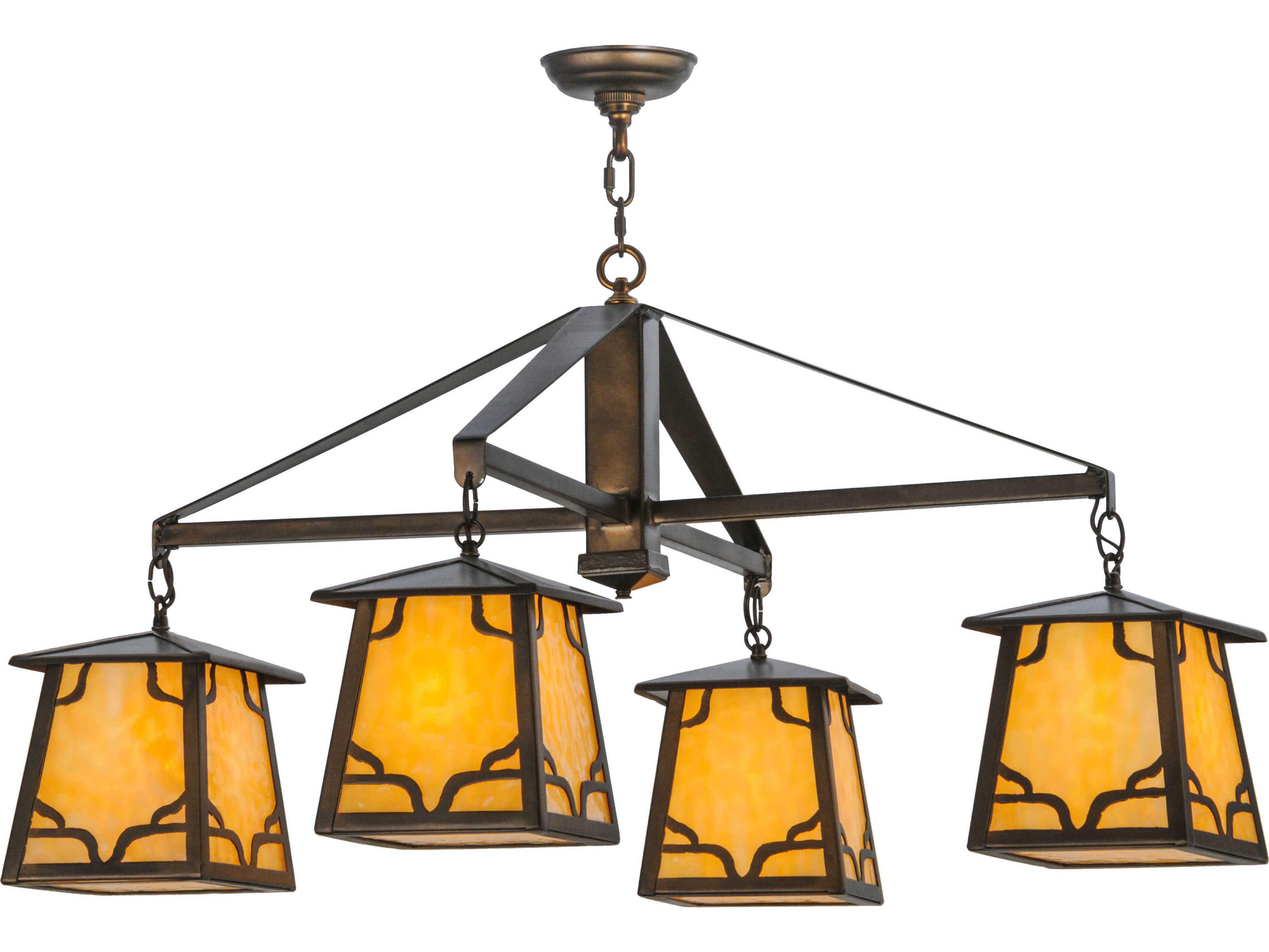 Meyda Rustic 4-Light Copper Glass Lantern Chandelier