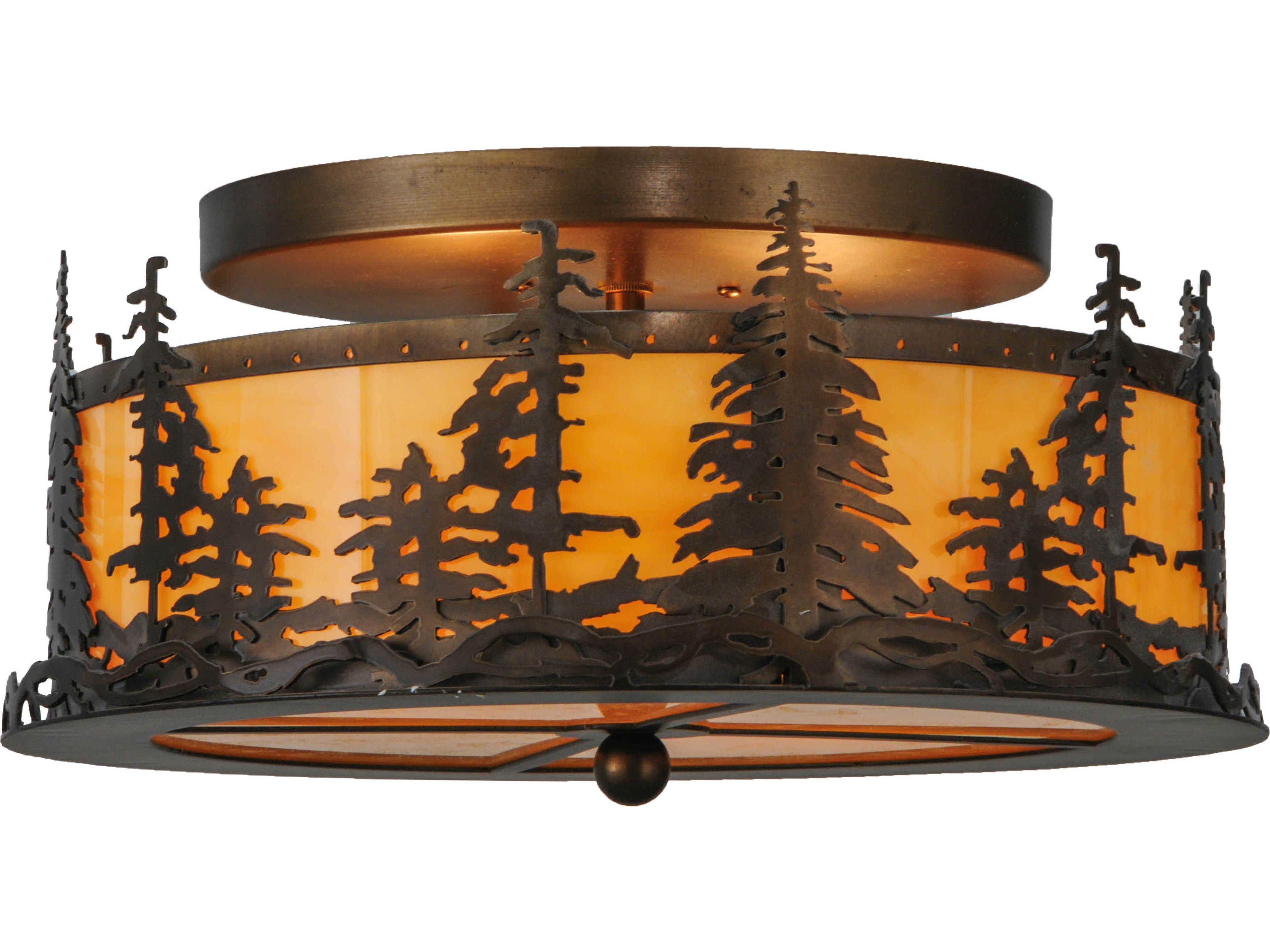 Meyda Rustic 2-Light Copper Drum Flush Mount