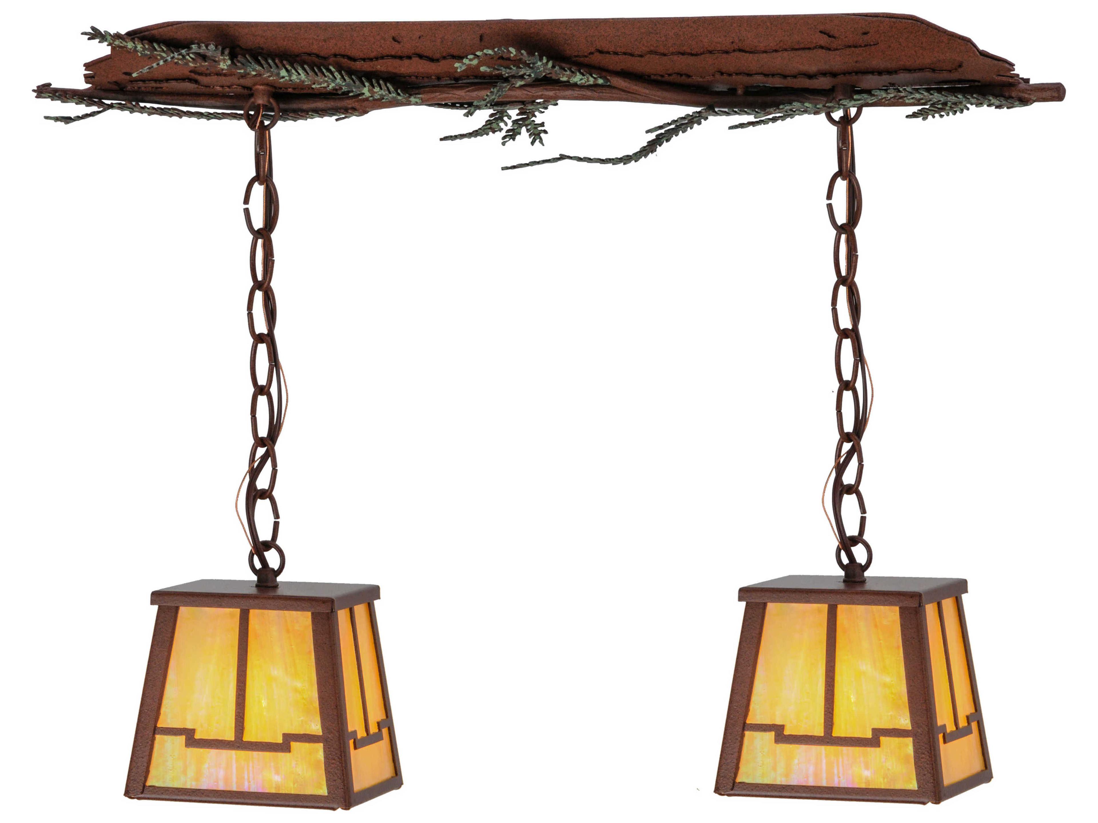 Meyda Pine Branch Valley View 2-Light Red Lantern Island Pendant
