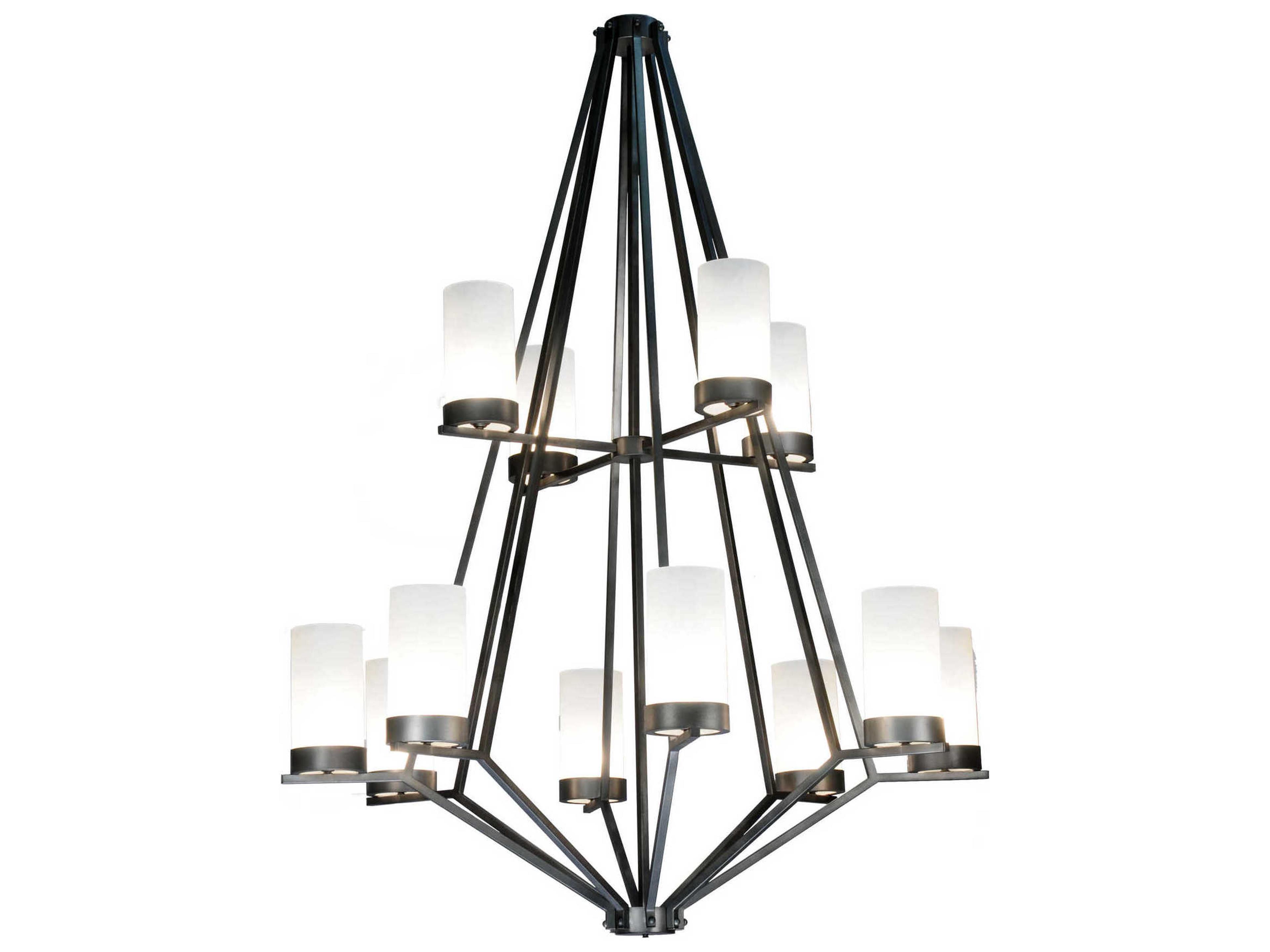 Meyda Rustic 12-Light Black Cylinder Tiered Chandelier