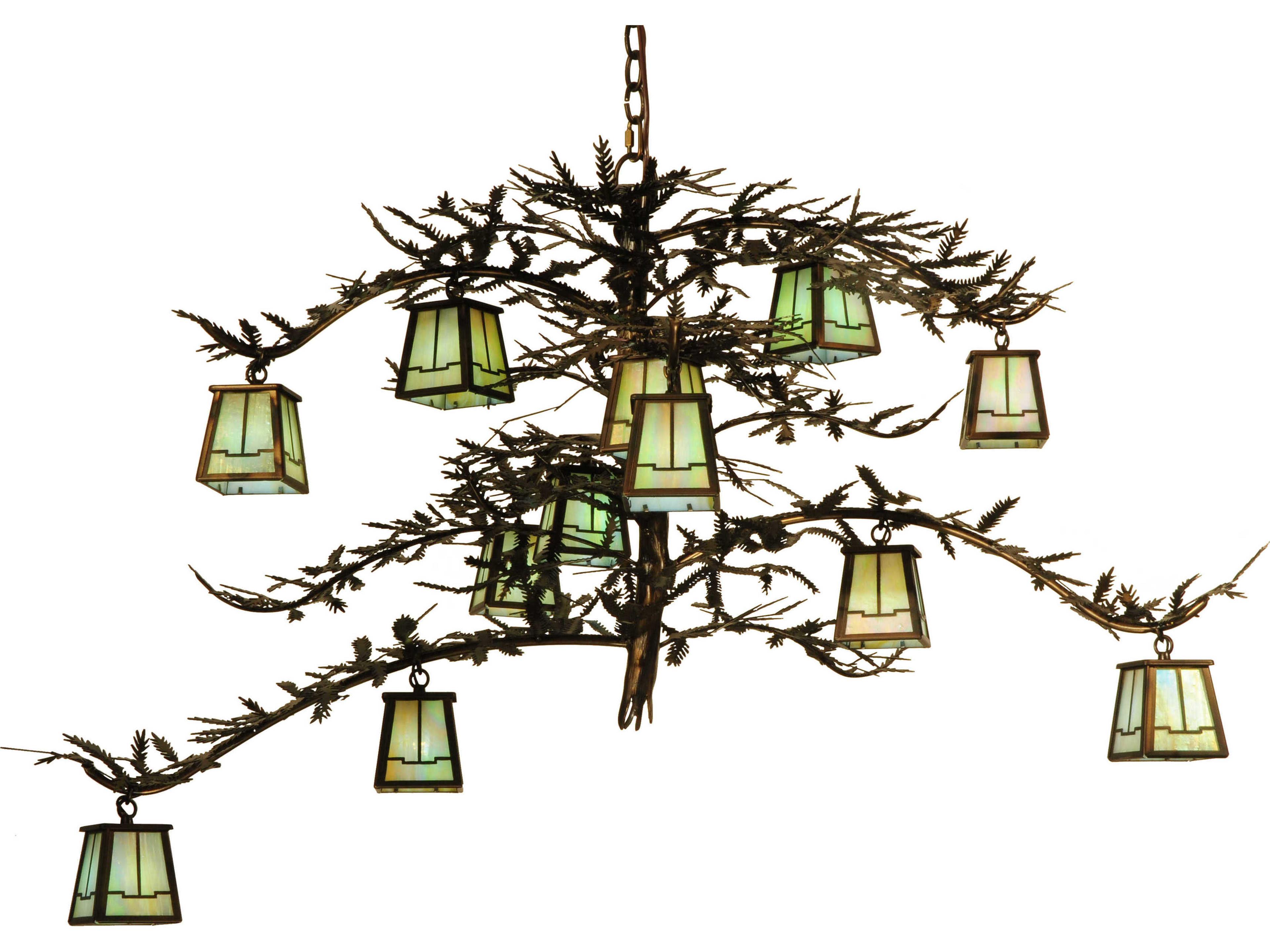 Meyda Pine Branch Valley View 12-Light Green Glass Lantern Tiered Chandelier