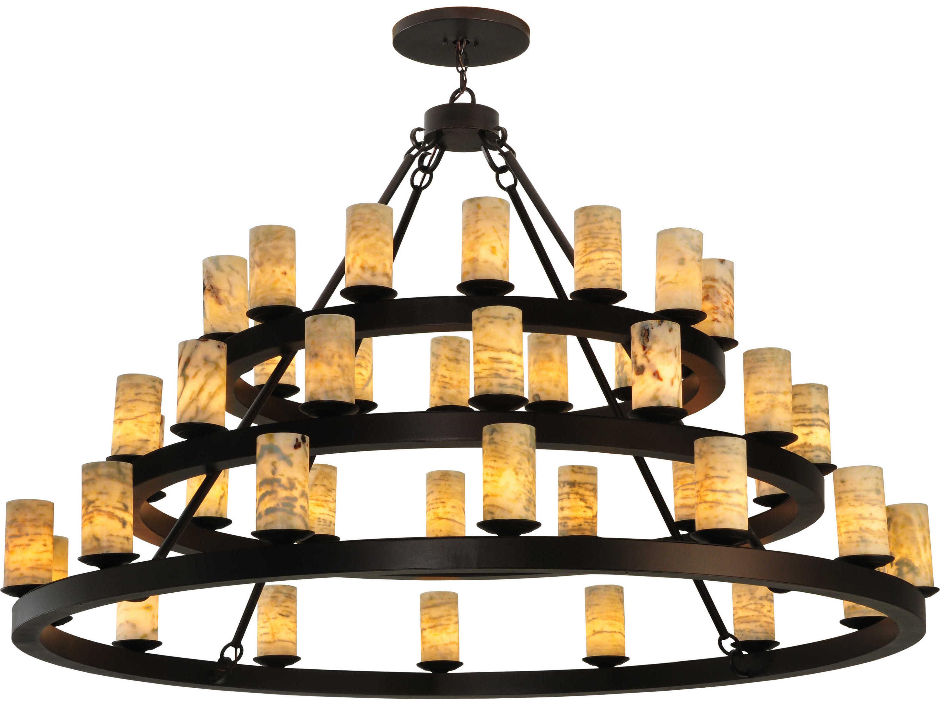 Meyda Rustic 4-Light Bronze Glass Cylinder Round Chandelier