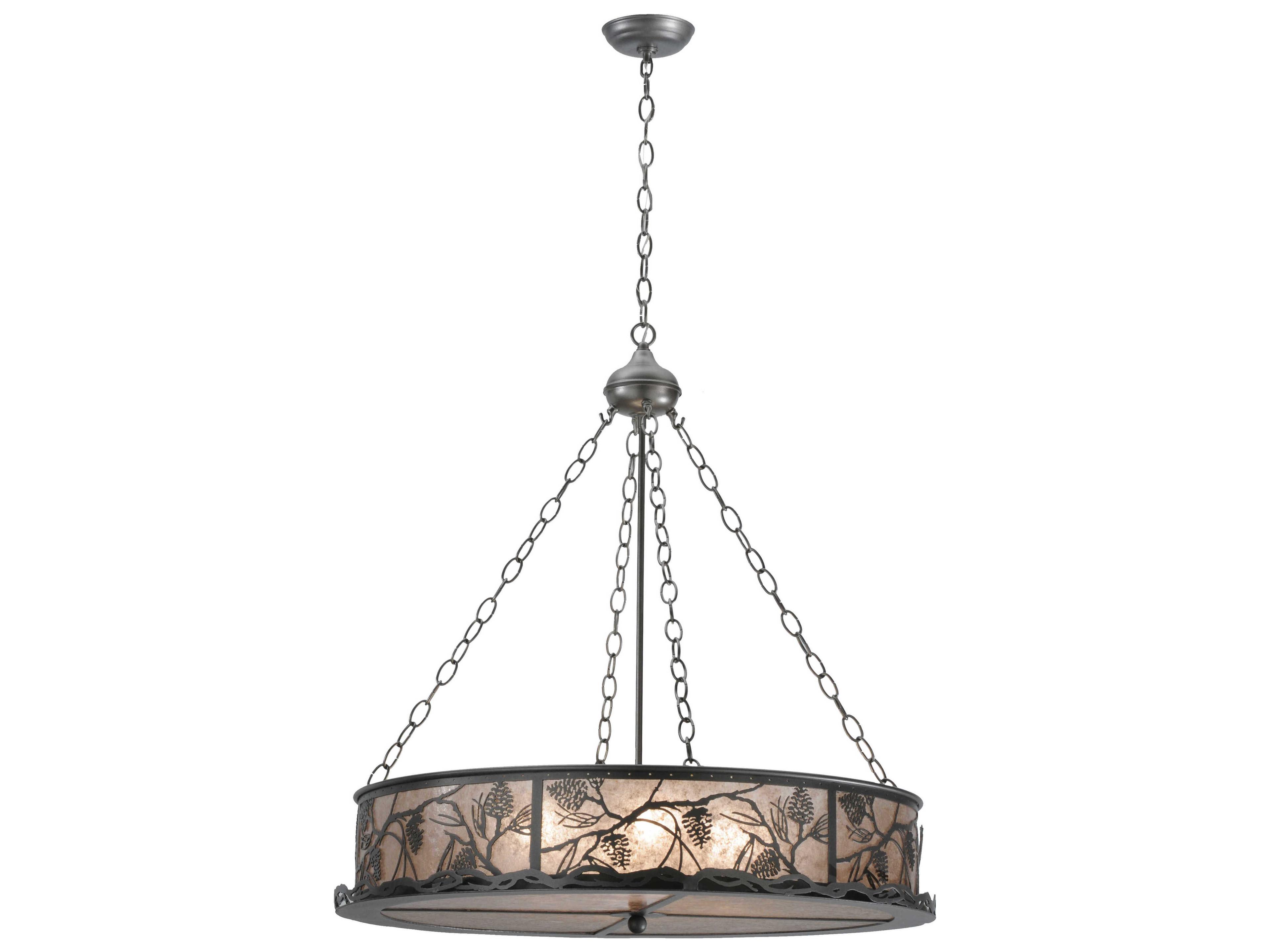 Meyda Whispering Pines 4-Light Gray Drum Pendant