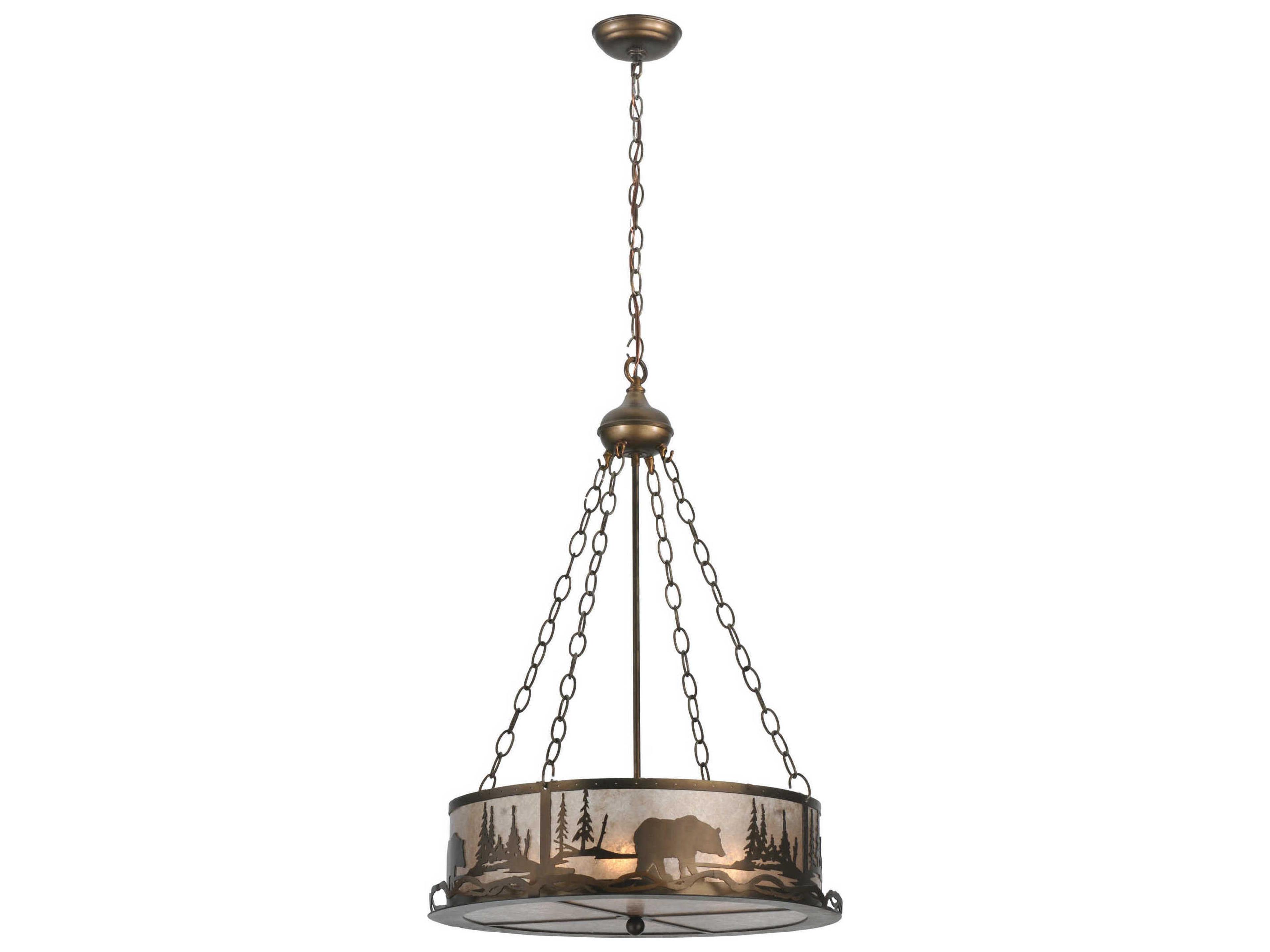 Meyda Bear At Lake 4-Light Copper Drum Pendant