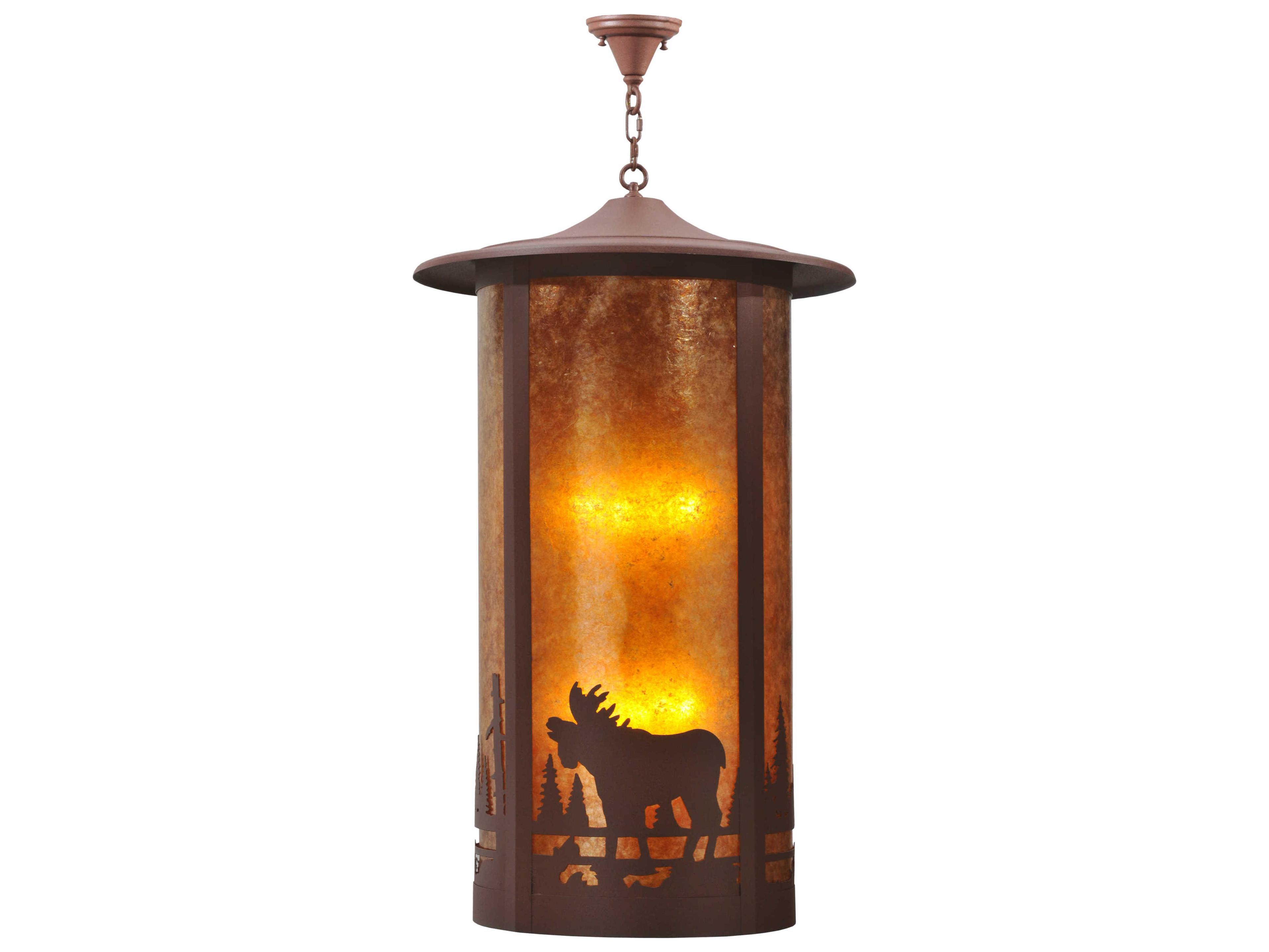 Meyda Rustic 8-Light Red Cylinder Lantern Pendant