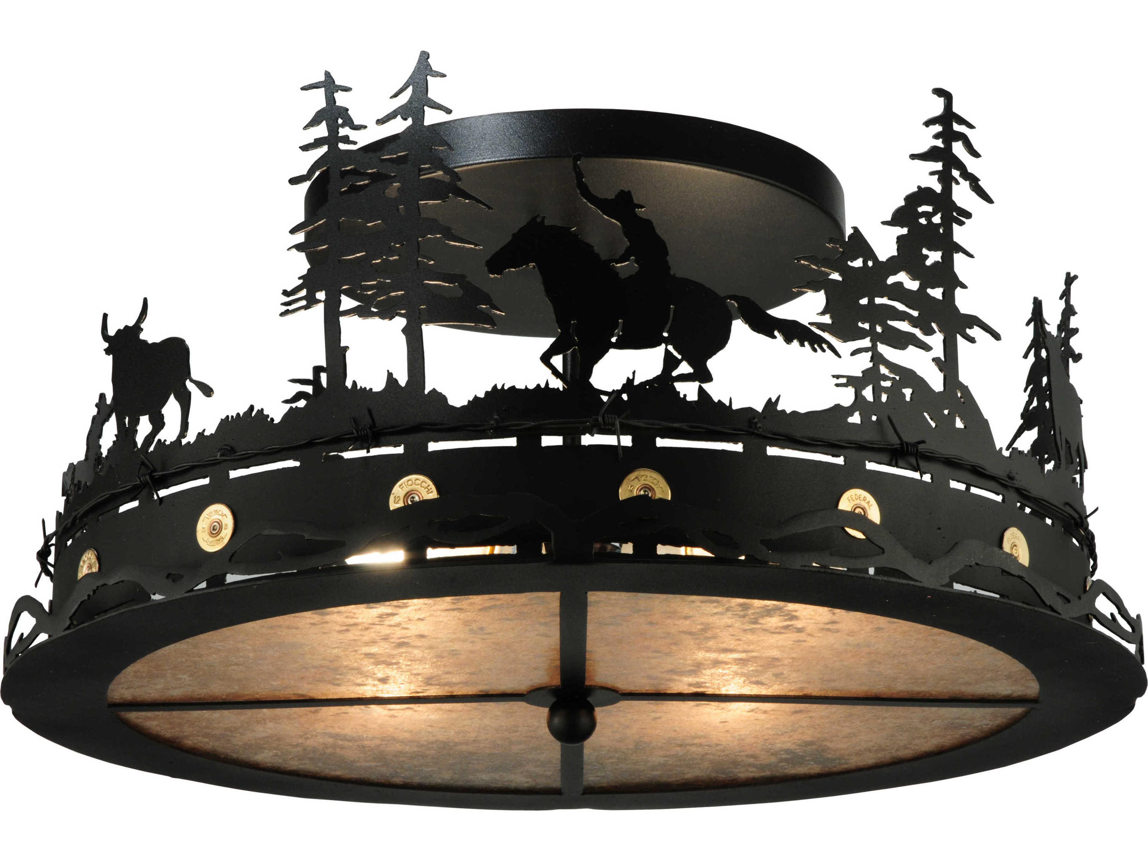 Meyda Rustic 4-Light Black Round Semi Flush Mount