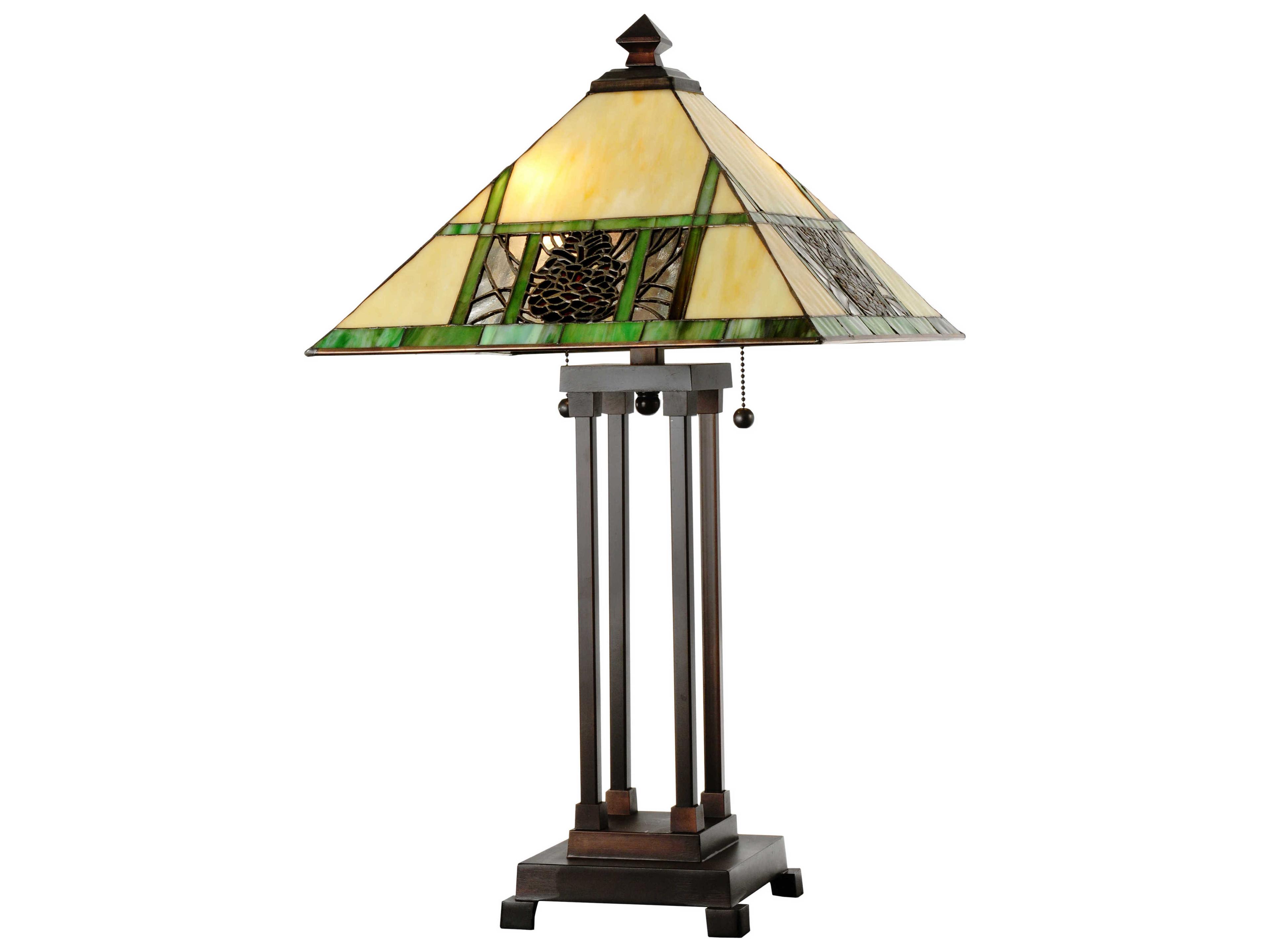 Meyda Pinecone Ridge Beige Black Glass Tiffany Buffet Lamp