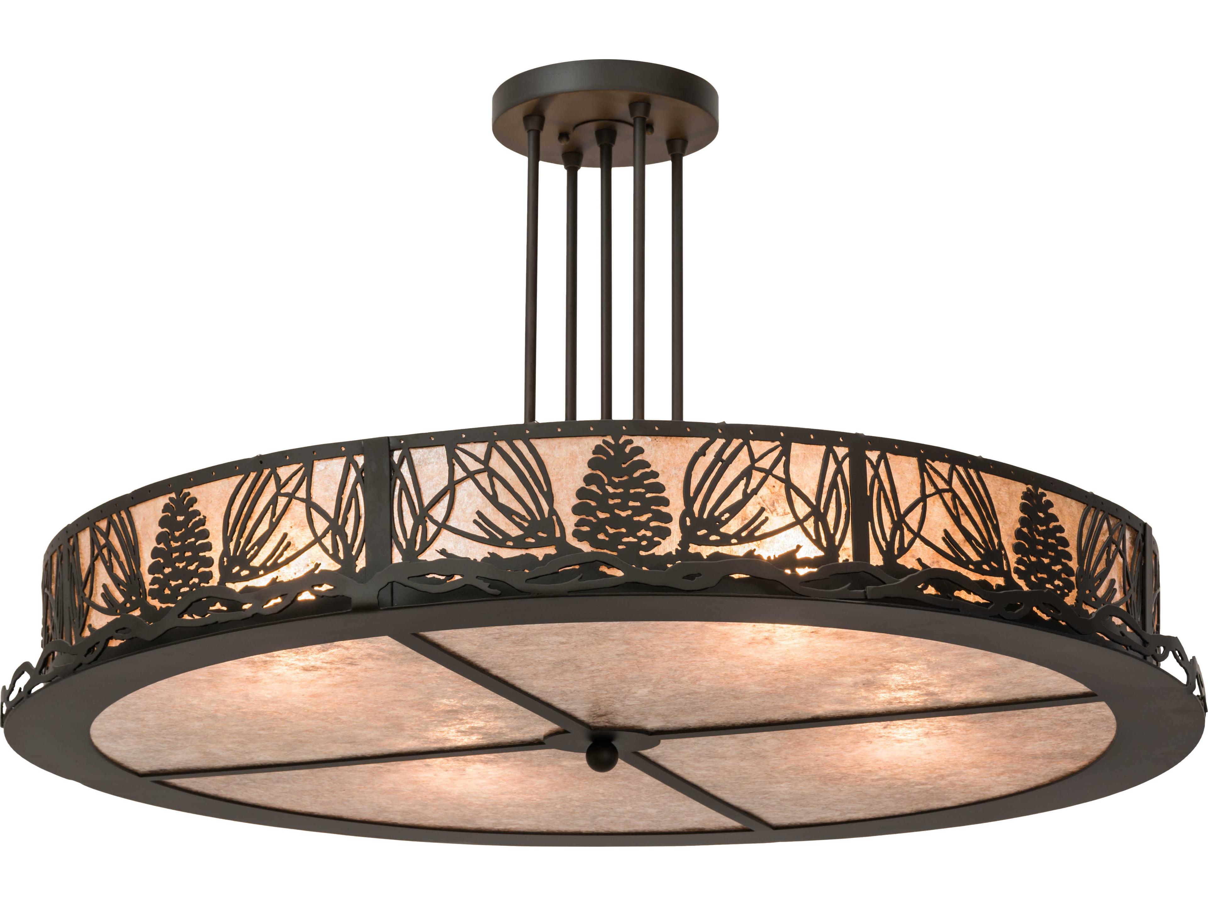 Meyda Mountain Pine 4-Light Bronze Glass Drum Semi Flush Mount