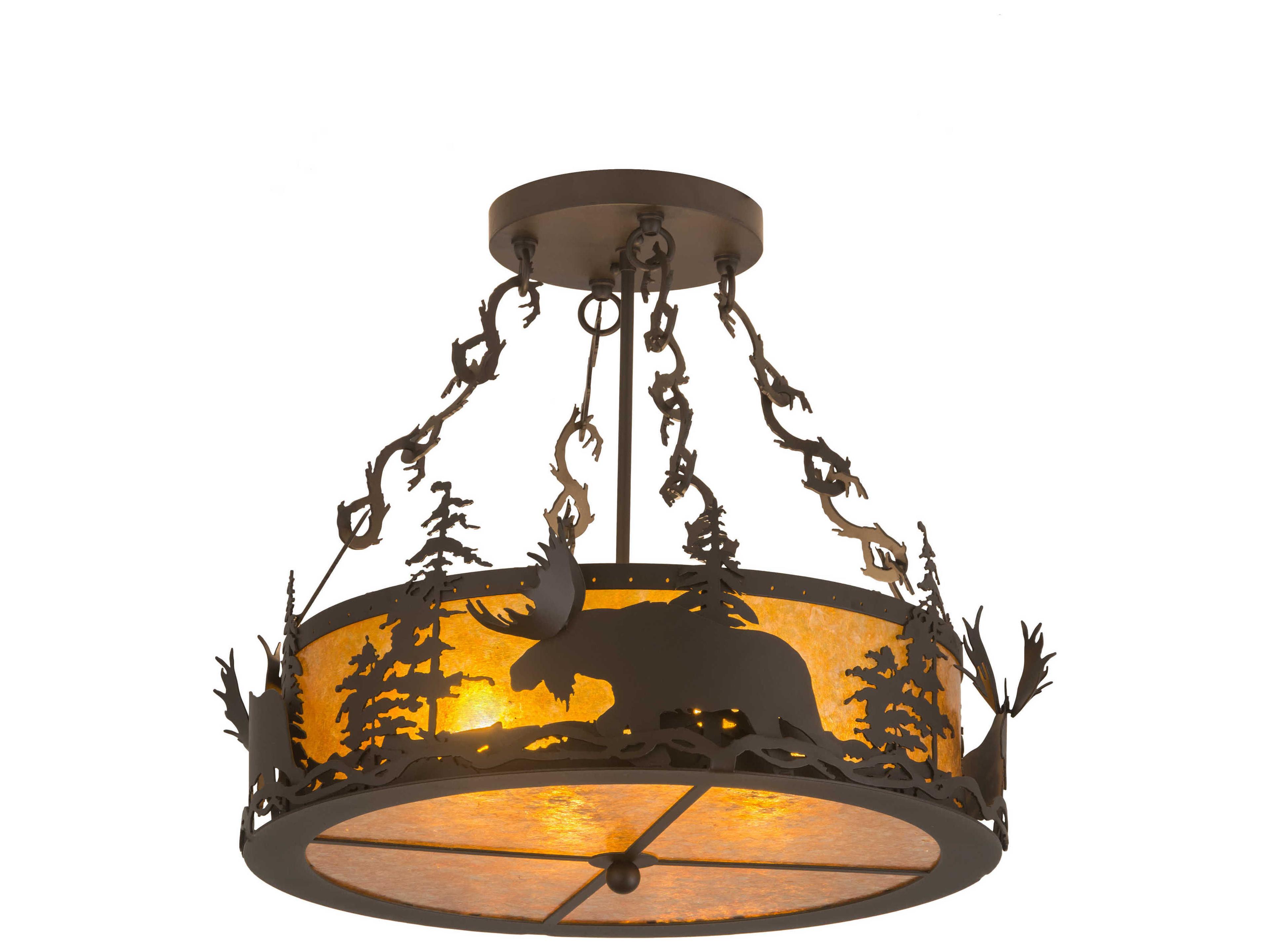 Meyda Moose At Dusk 4-Light Copper Glass Drum Semi Flush Mount