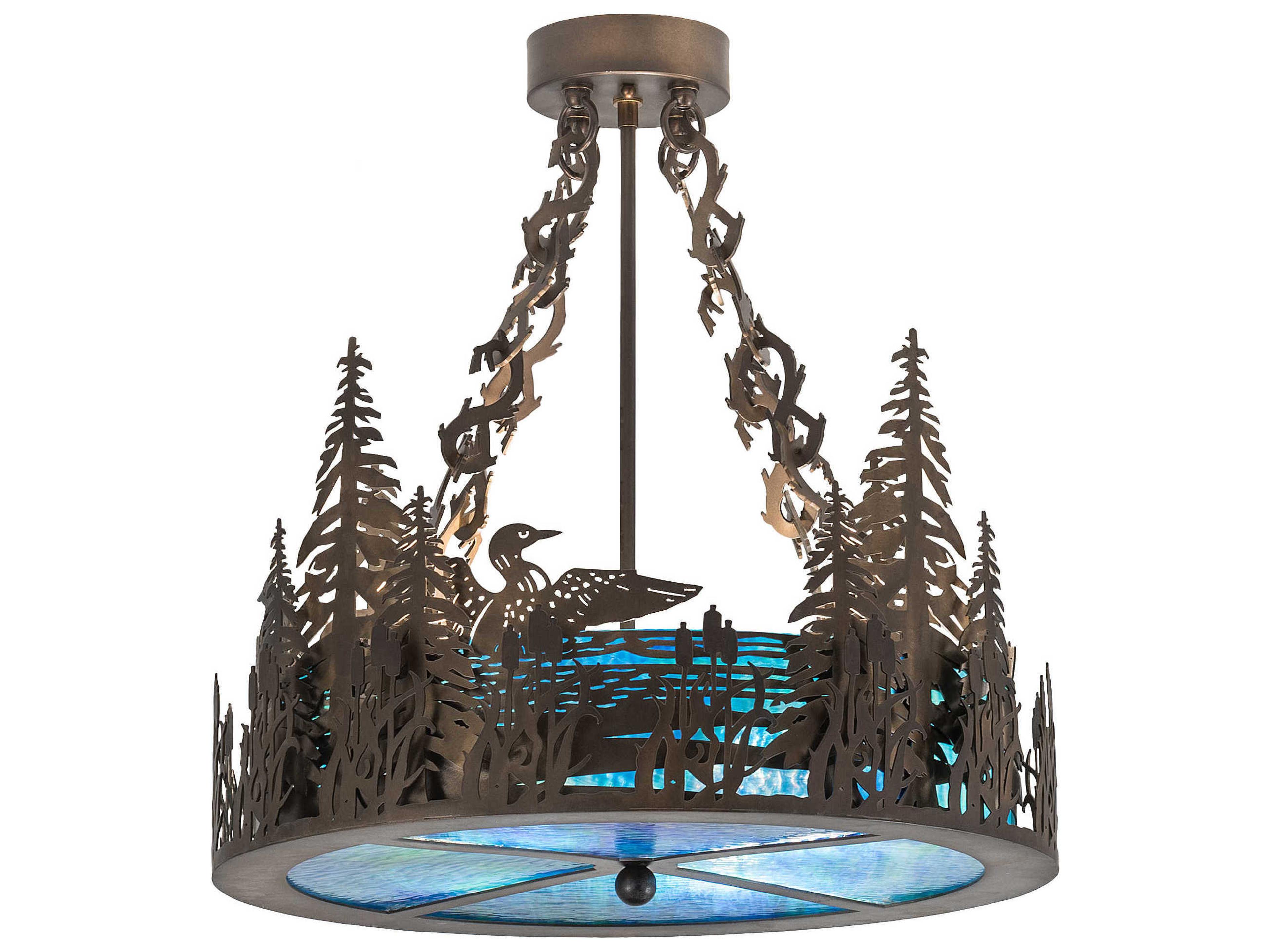 Meyda Loon 4-Light Blue Glass Drum Semi Flush Mount