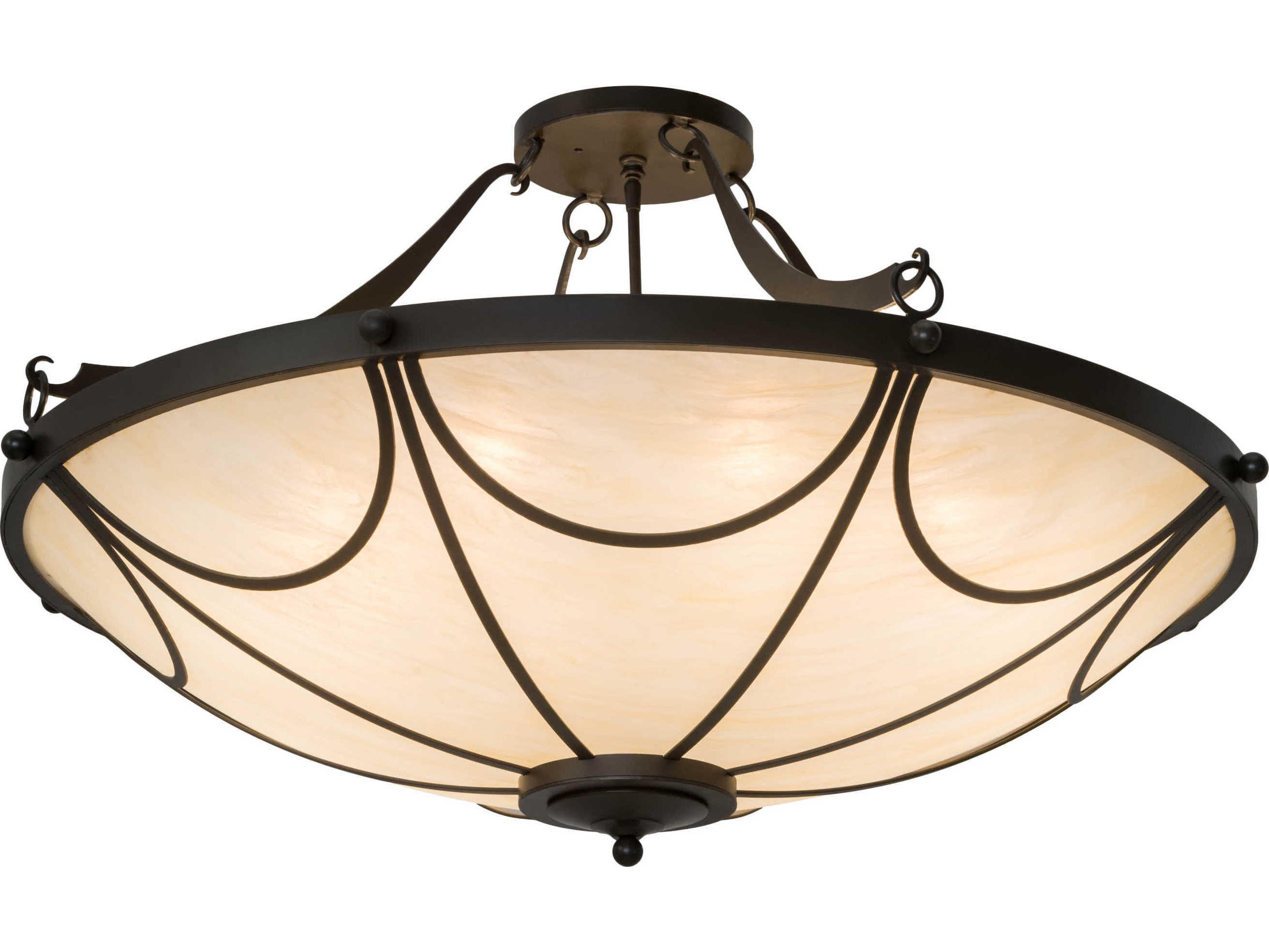 Meyda Carousel 8-Light Black Glass Bowl Semi Flush Mount