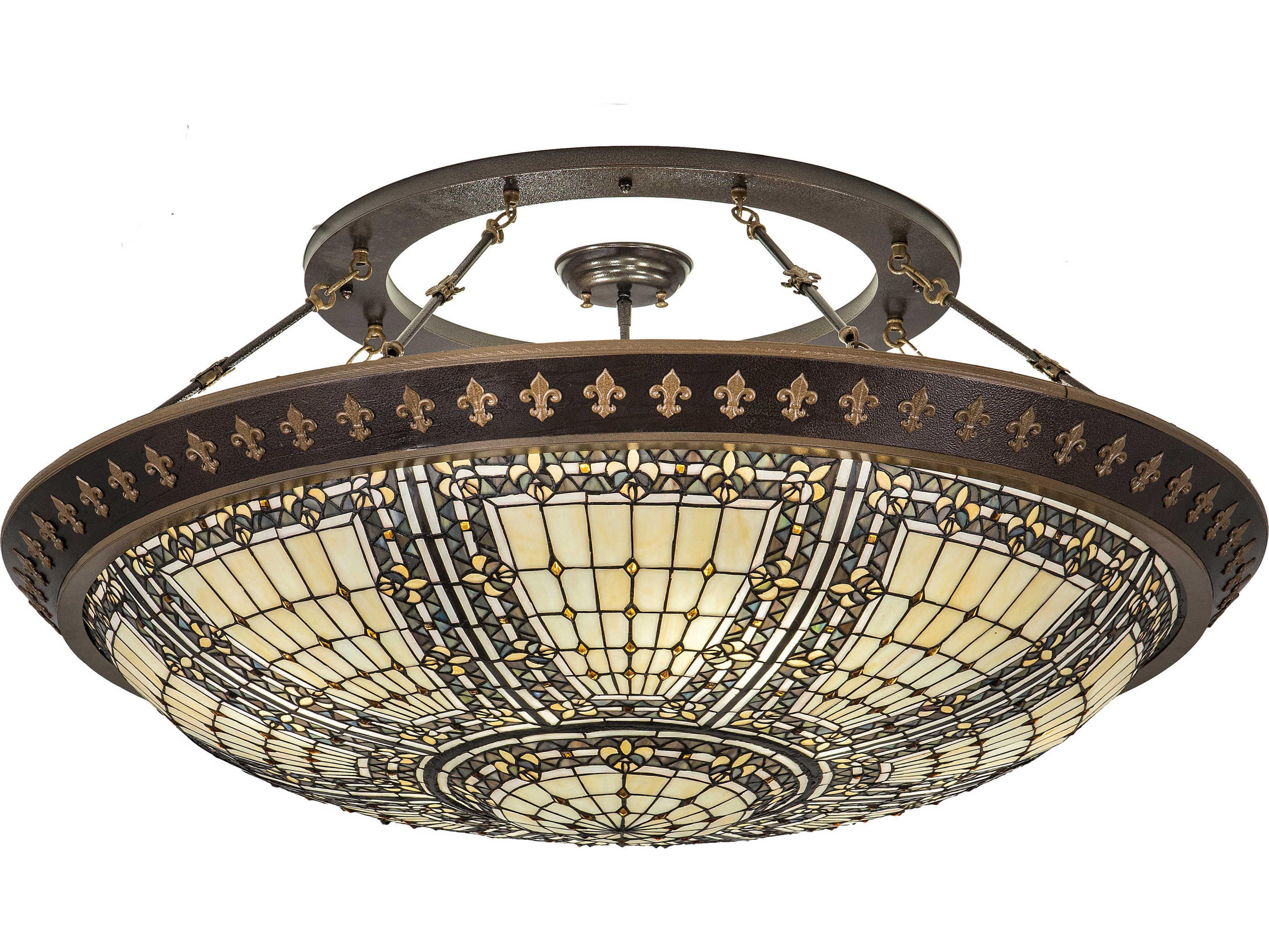 Meyda Fleur-de-lis 8-Light Brown Glass Tiffany Bowl Semi Flush Mount