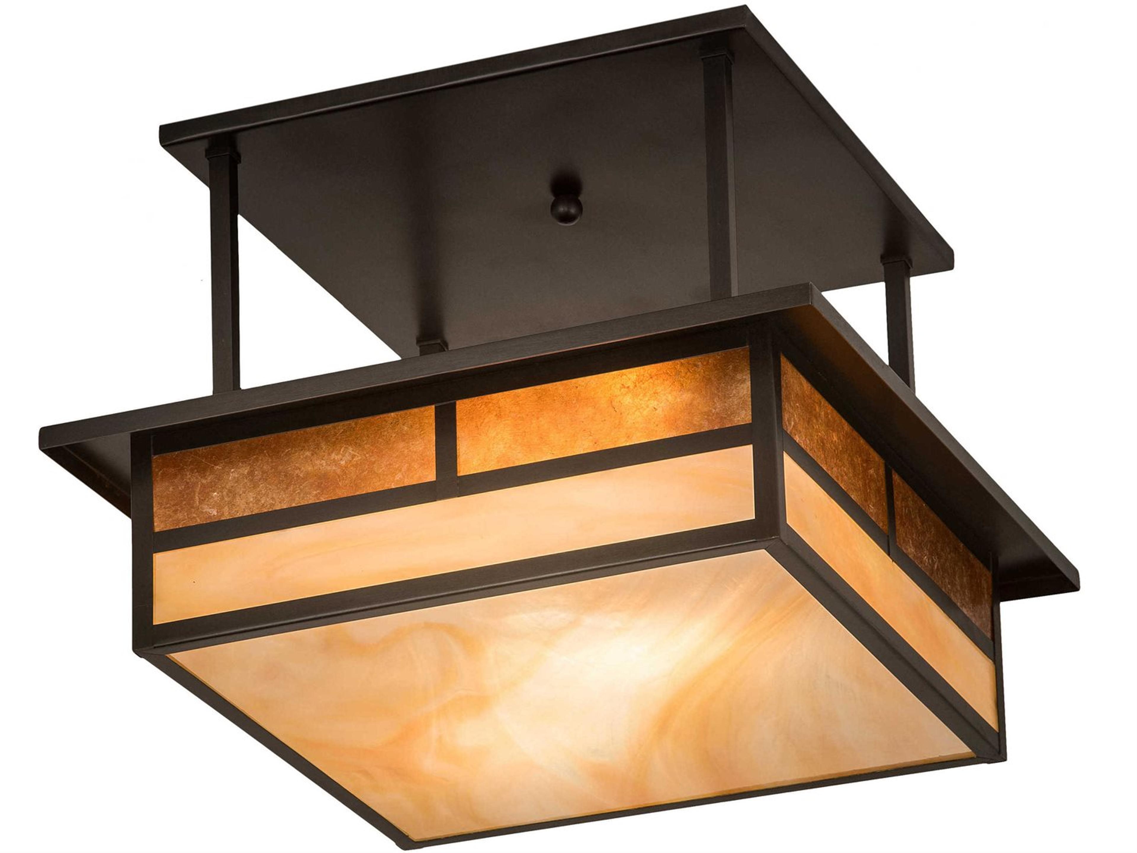 Meyda Hyde Park T Mission 2-Light Brown Glass Geometric Semi Flush Mount