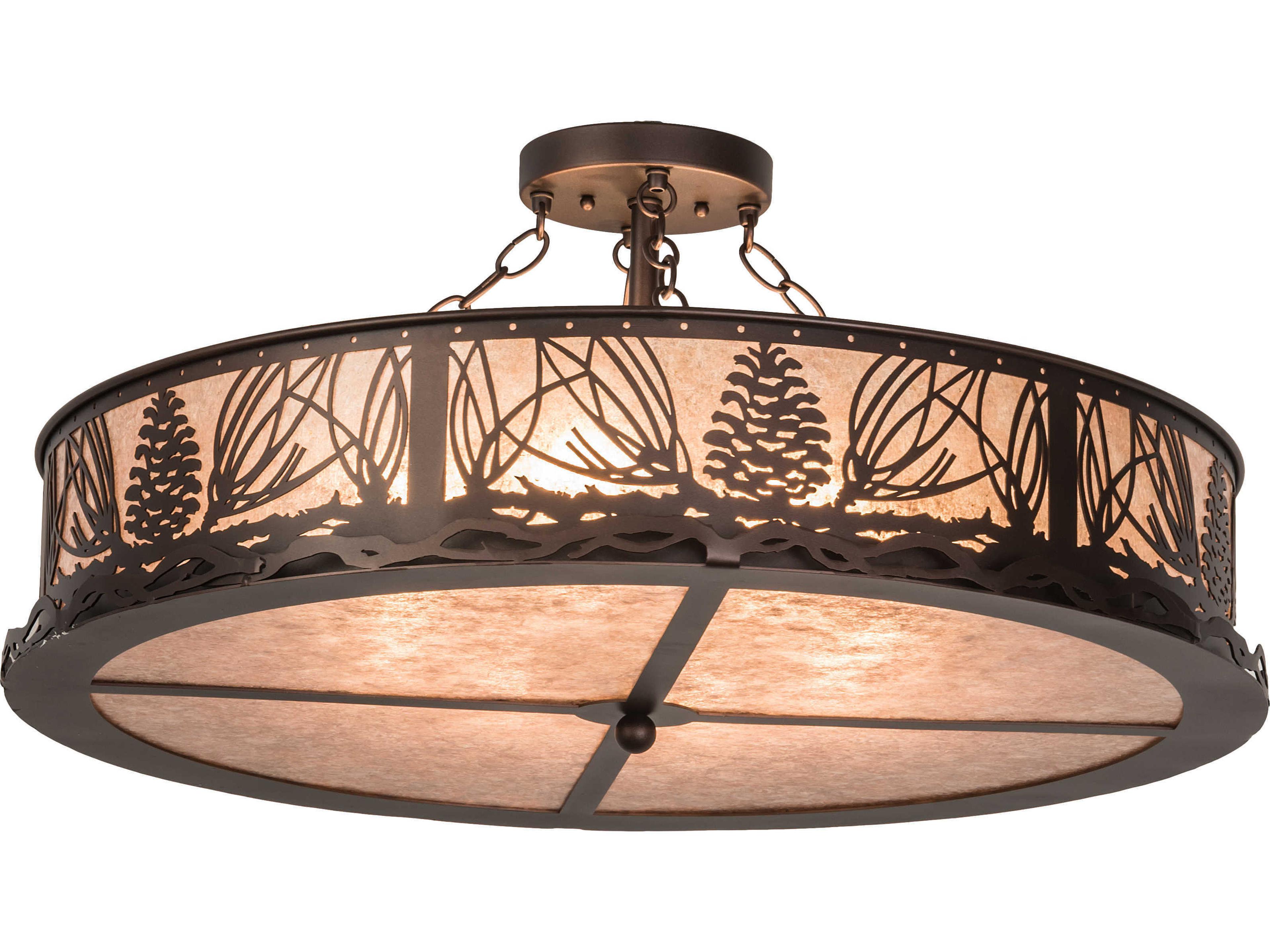 Meyda Mountain Pine 8-Light Bronze Drum Semi Flush Mount