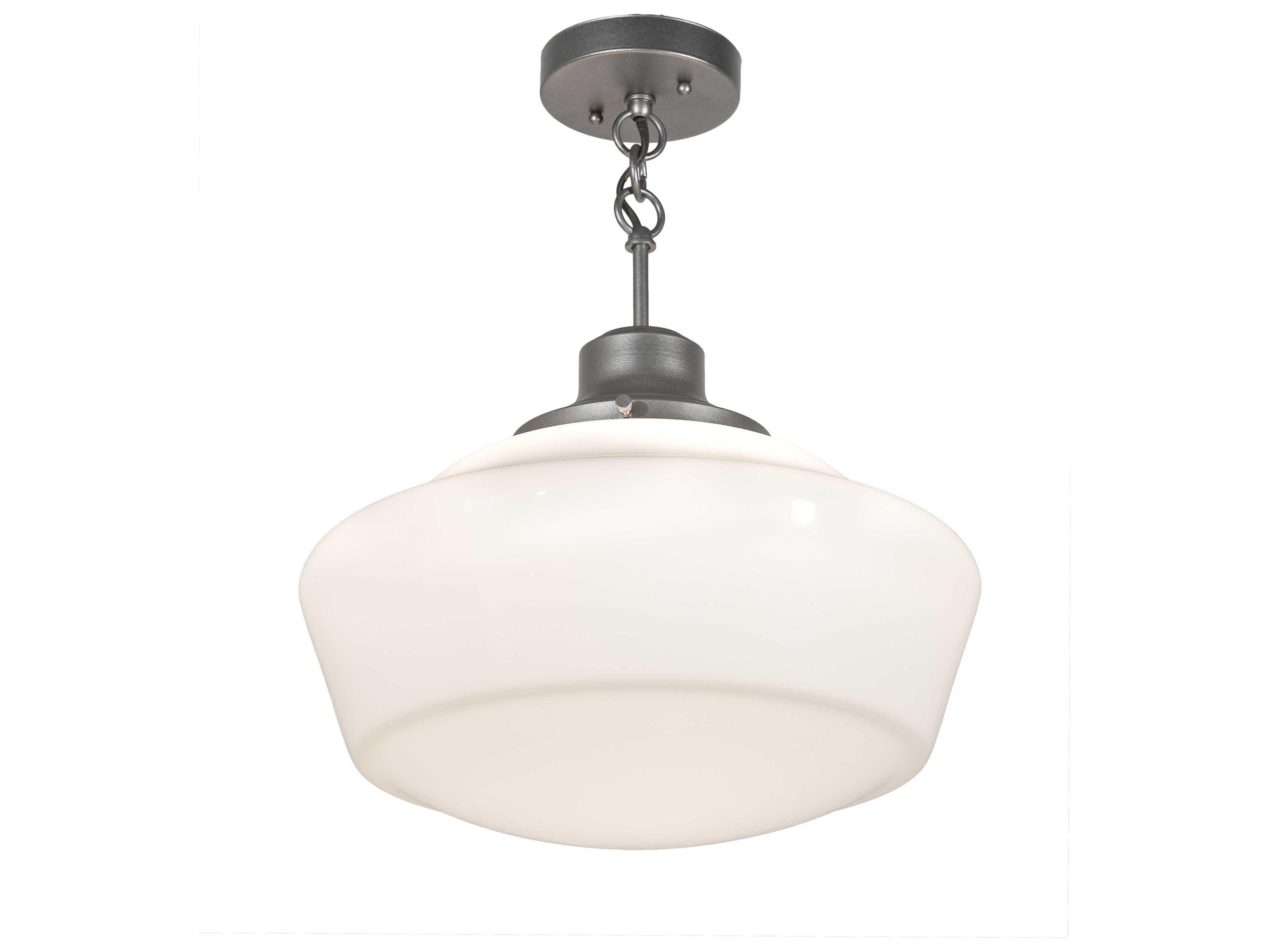 Meyda Revival Schoolhouse 1-Light Pewter Glass Semi Flush Mount