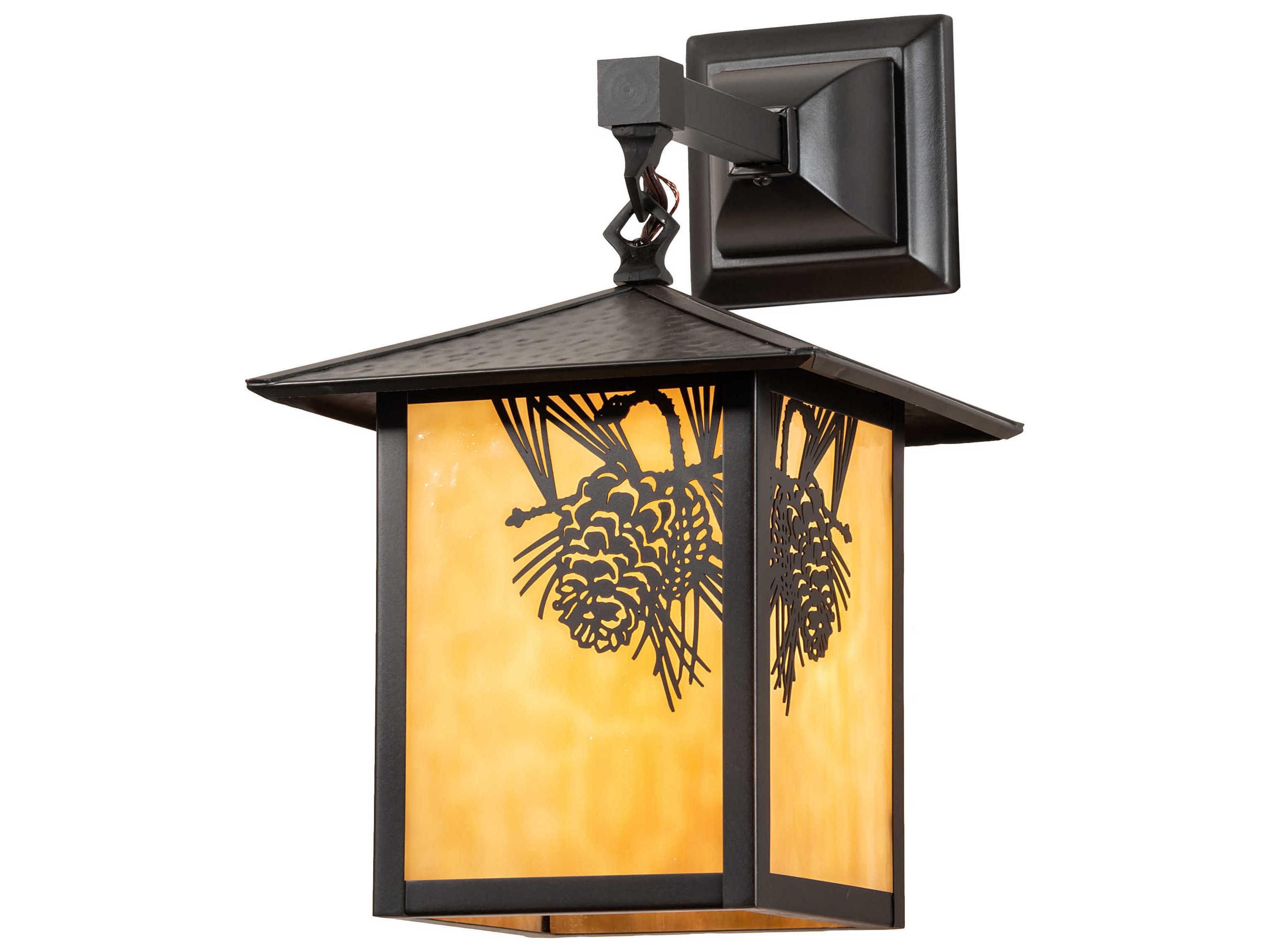 Meyda Seneca Winter Pine 1-Light Craftsman Brown Off White Glass Wall Sconce