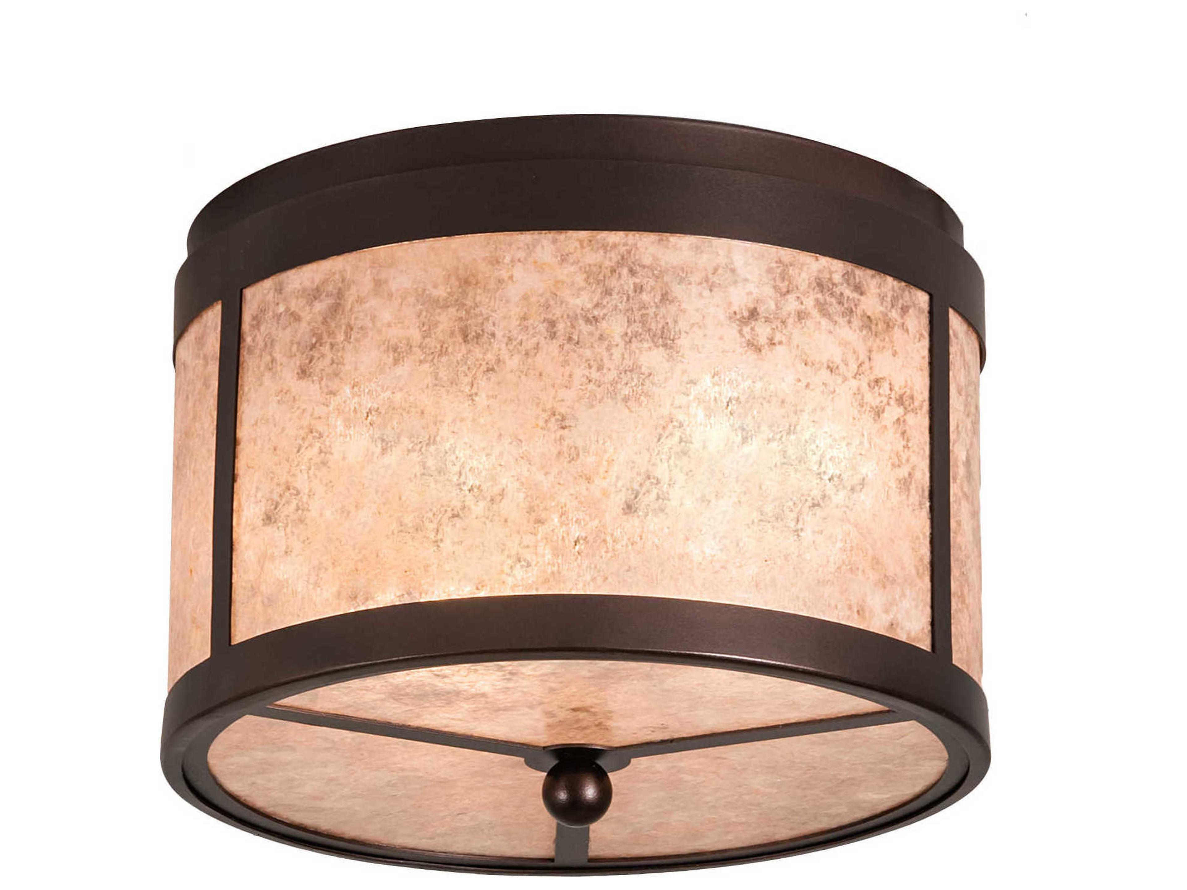 Meyda Smythe Craftsman 2-Light Mahogany Bronze Silver Drum Flush Mount