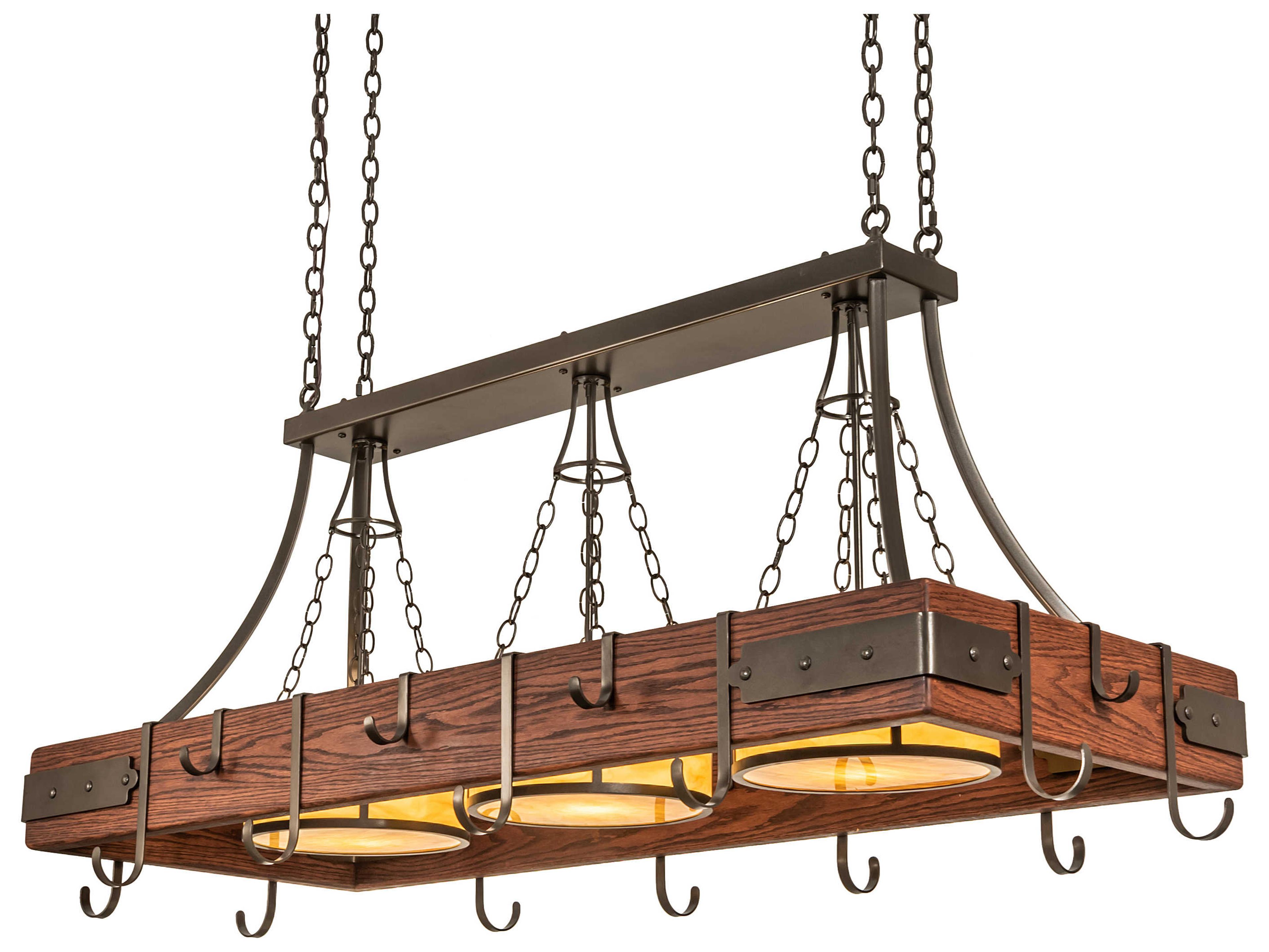 Meyda Steamboat 3-Light Bronze Natural Wood Island Pendant
