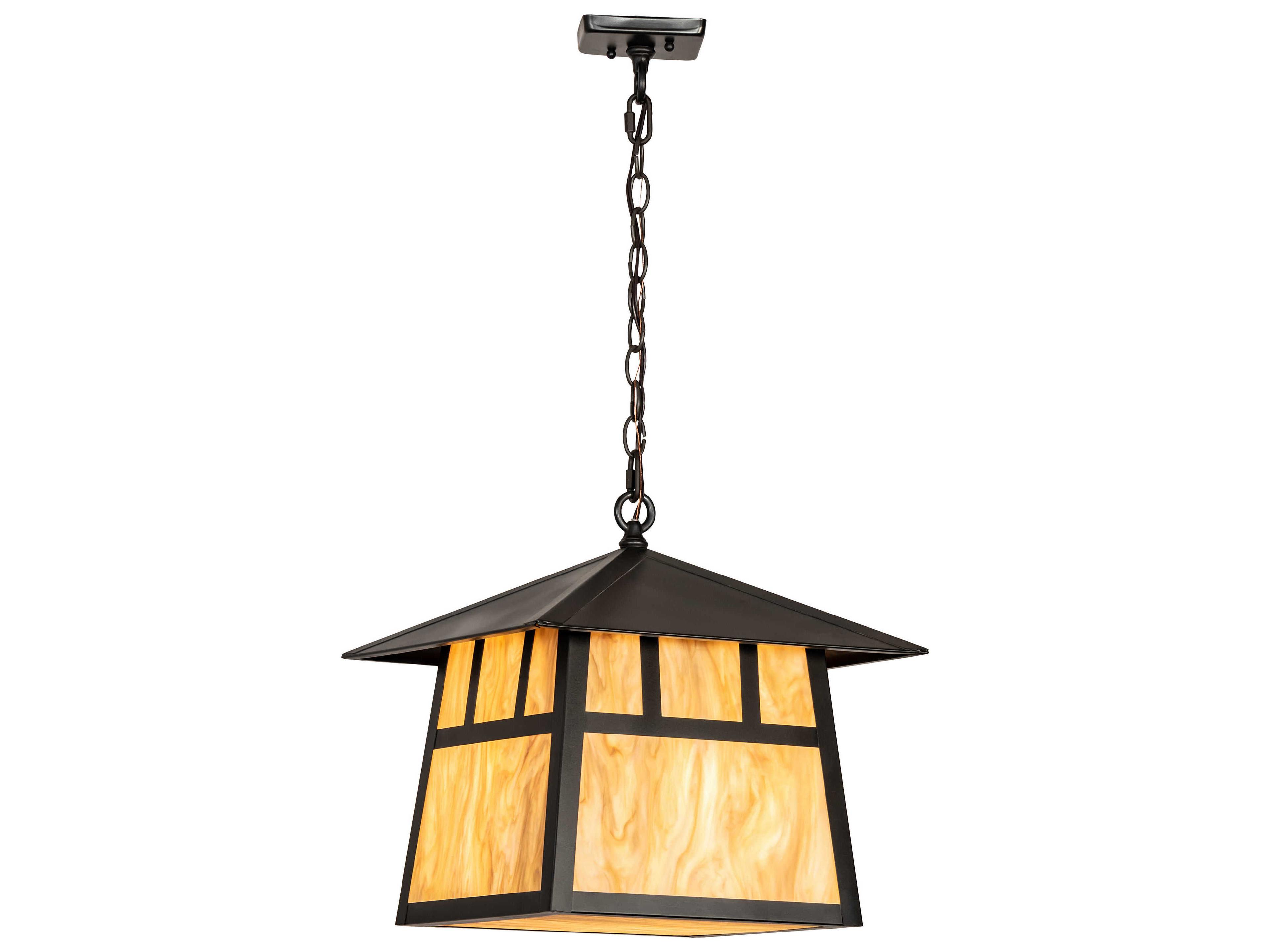 Meyda Stillwater Double Bar Mission 3-Light Craftsman Brown Lantern Pendant