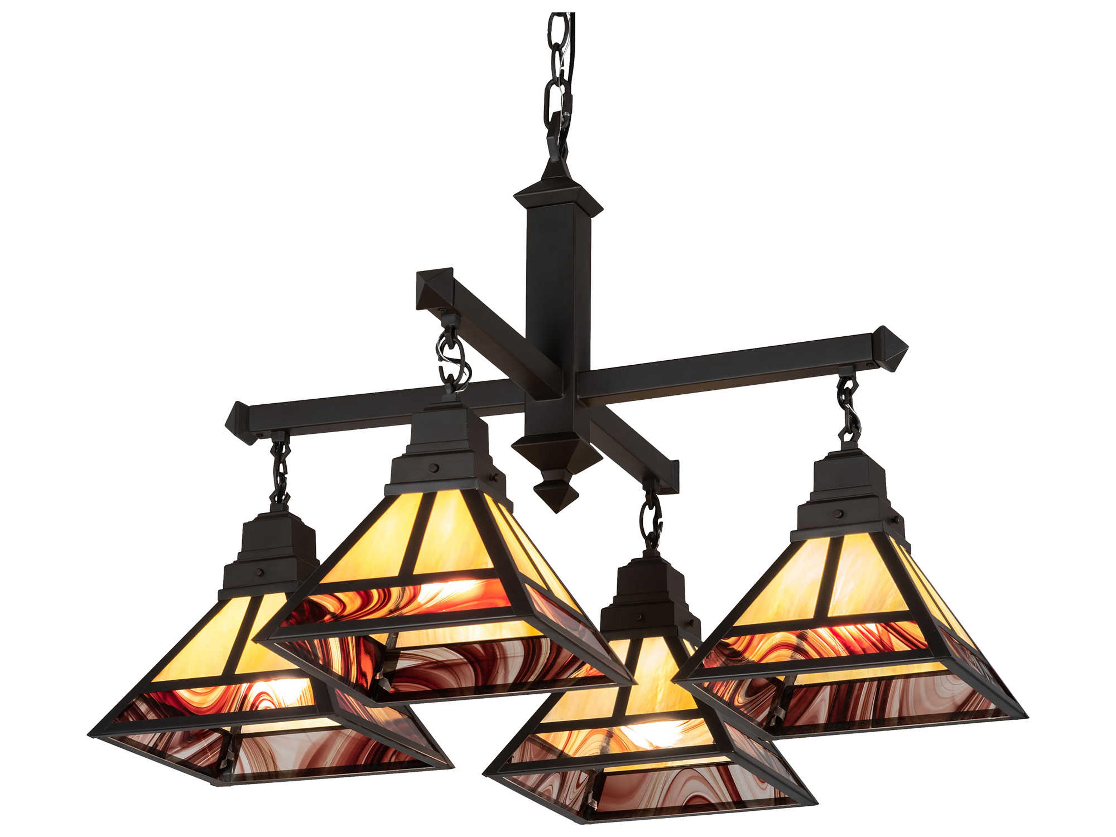 Meyda T-mission 4-Light Craftsman Brown Oil Rubbed Bronze Glass Tiffany Chandelier