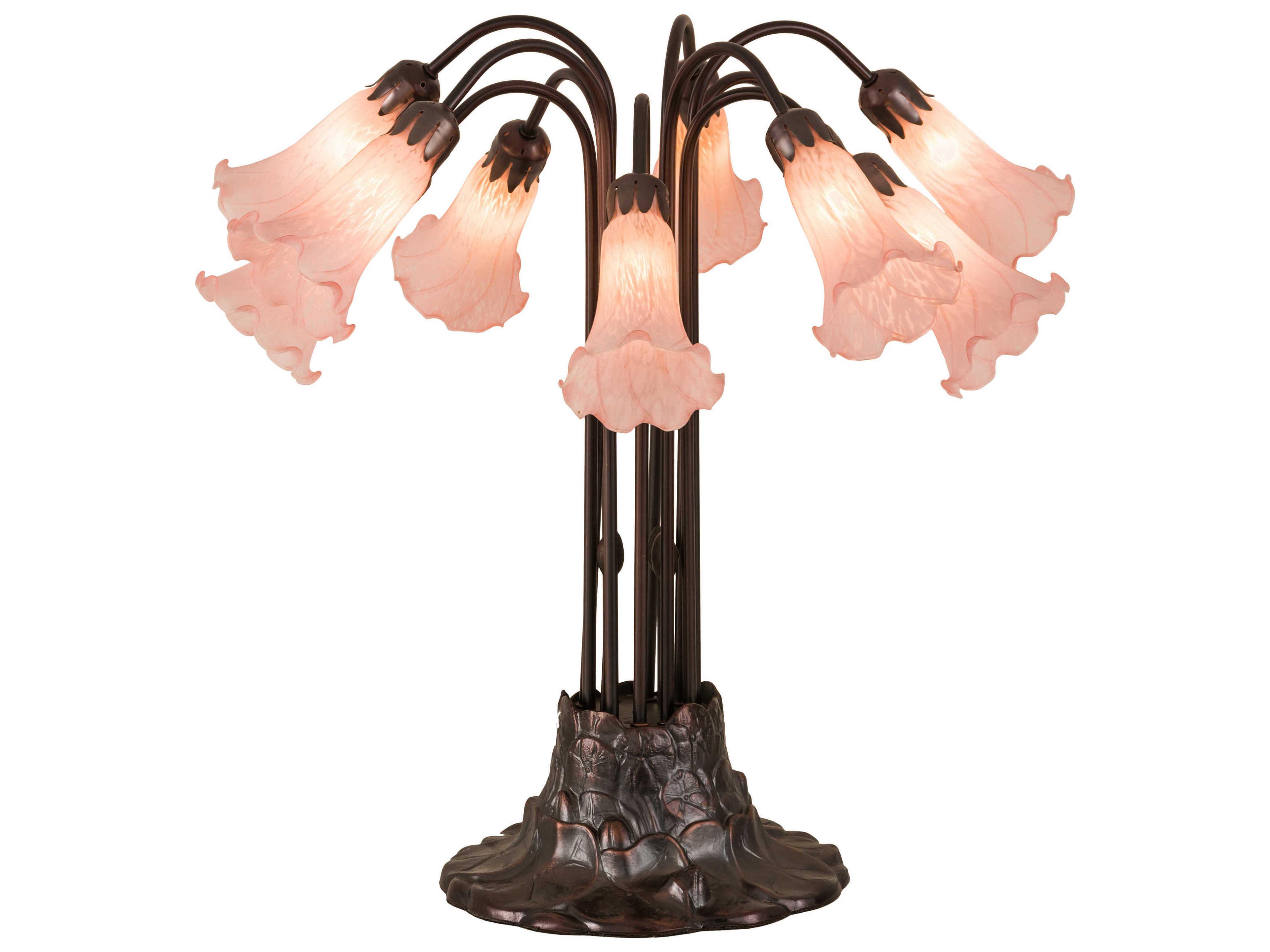 Meyda Pond Lily 10 - Light Bronze Table Lamp with Pink Glass Shade