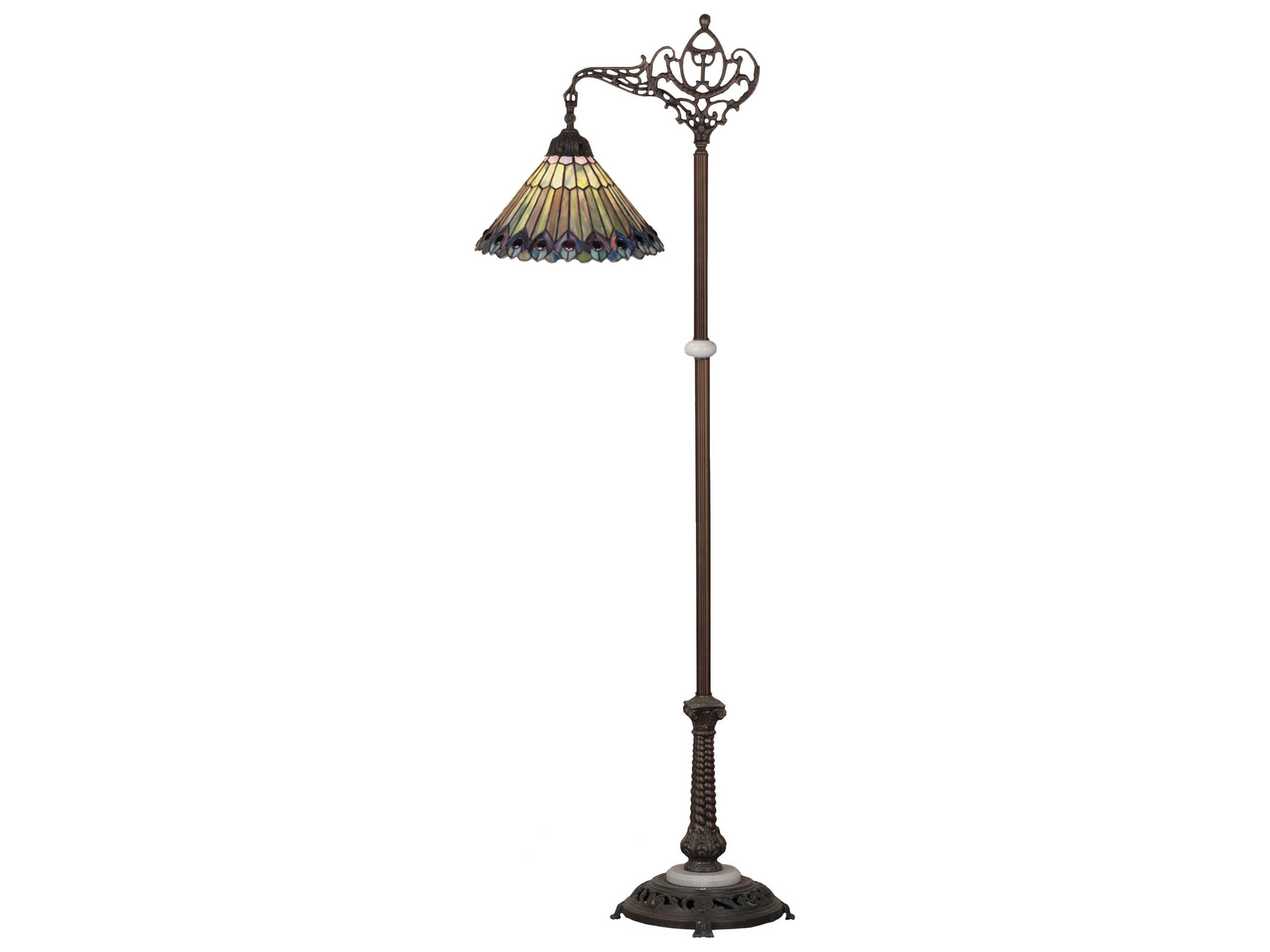 Meyda Tiffany Jeweled Peacock Bridge Arm Bronze Floor Lamp