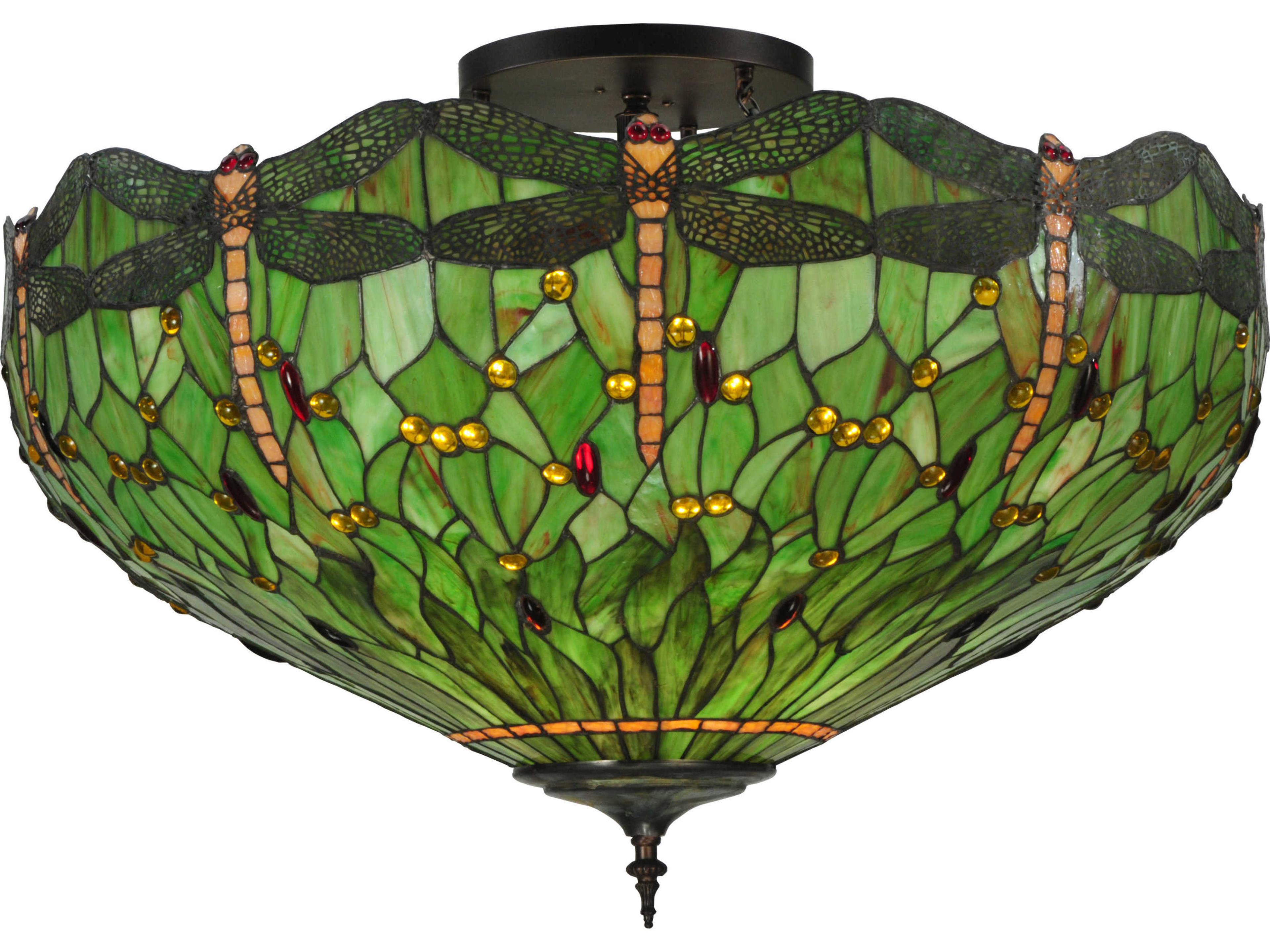 Meyda Tiffany Dragonfly 5-Light Black Dome Flush Mount