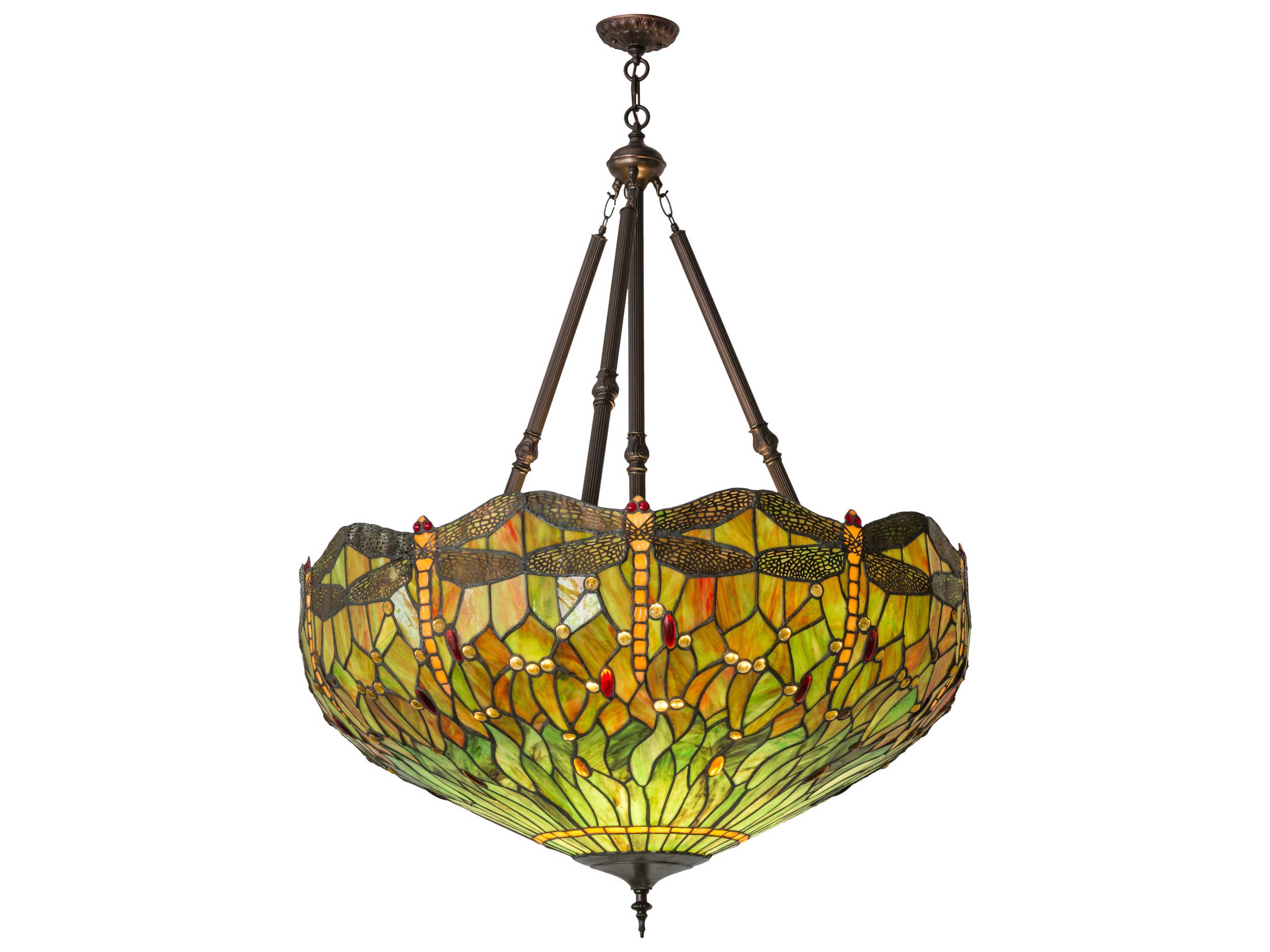 Meyda Tiffany Hanginghead Dragonfly Orange Red Dome Pendant