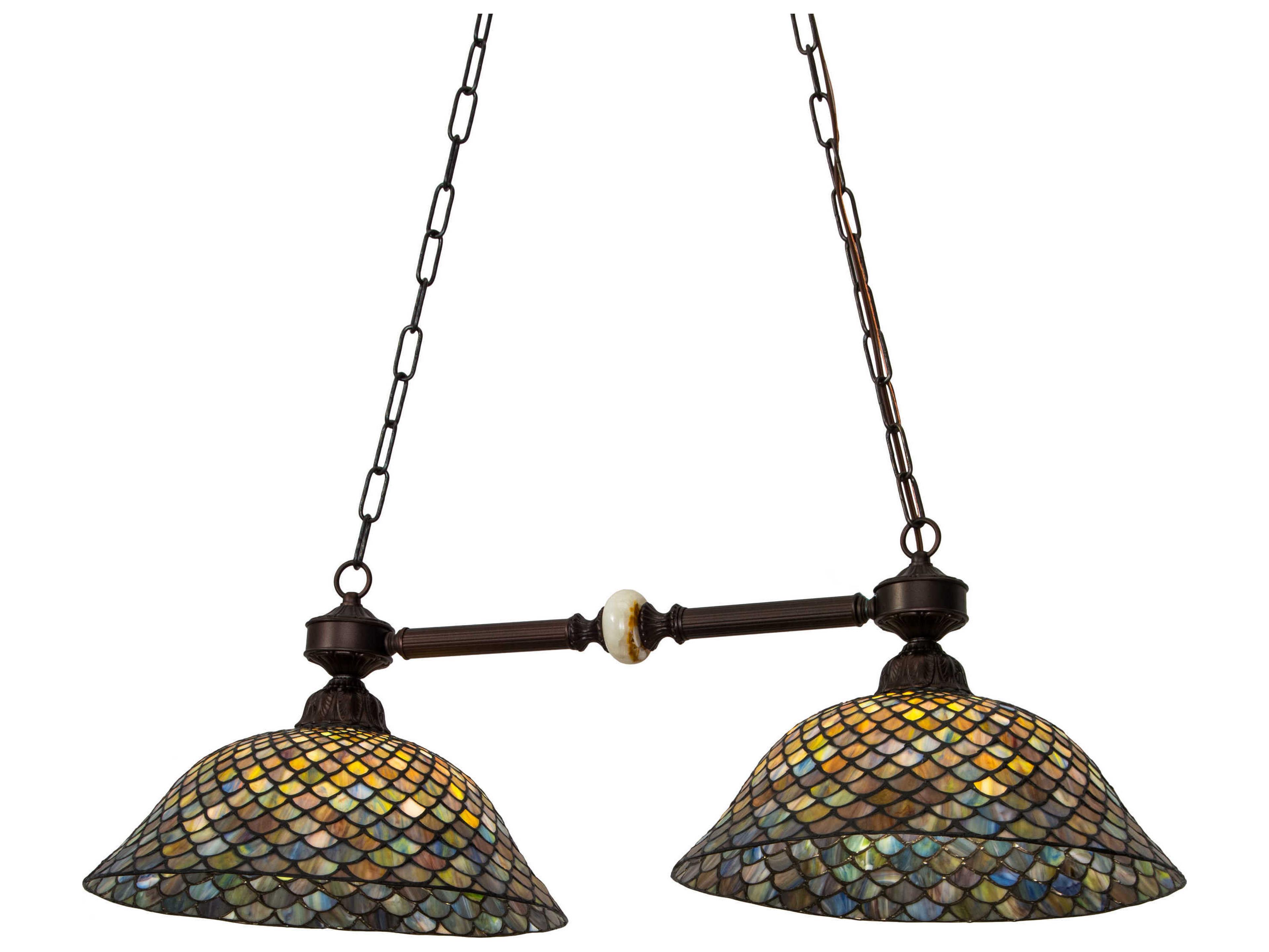 Meyda Tiffany Fishscale 2-Light Mahogany Bronze & Onyx Accent Glass Dome Geometric Island Pendant