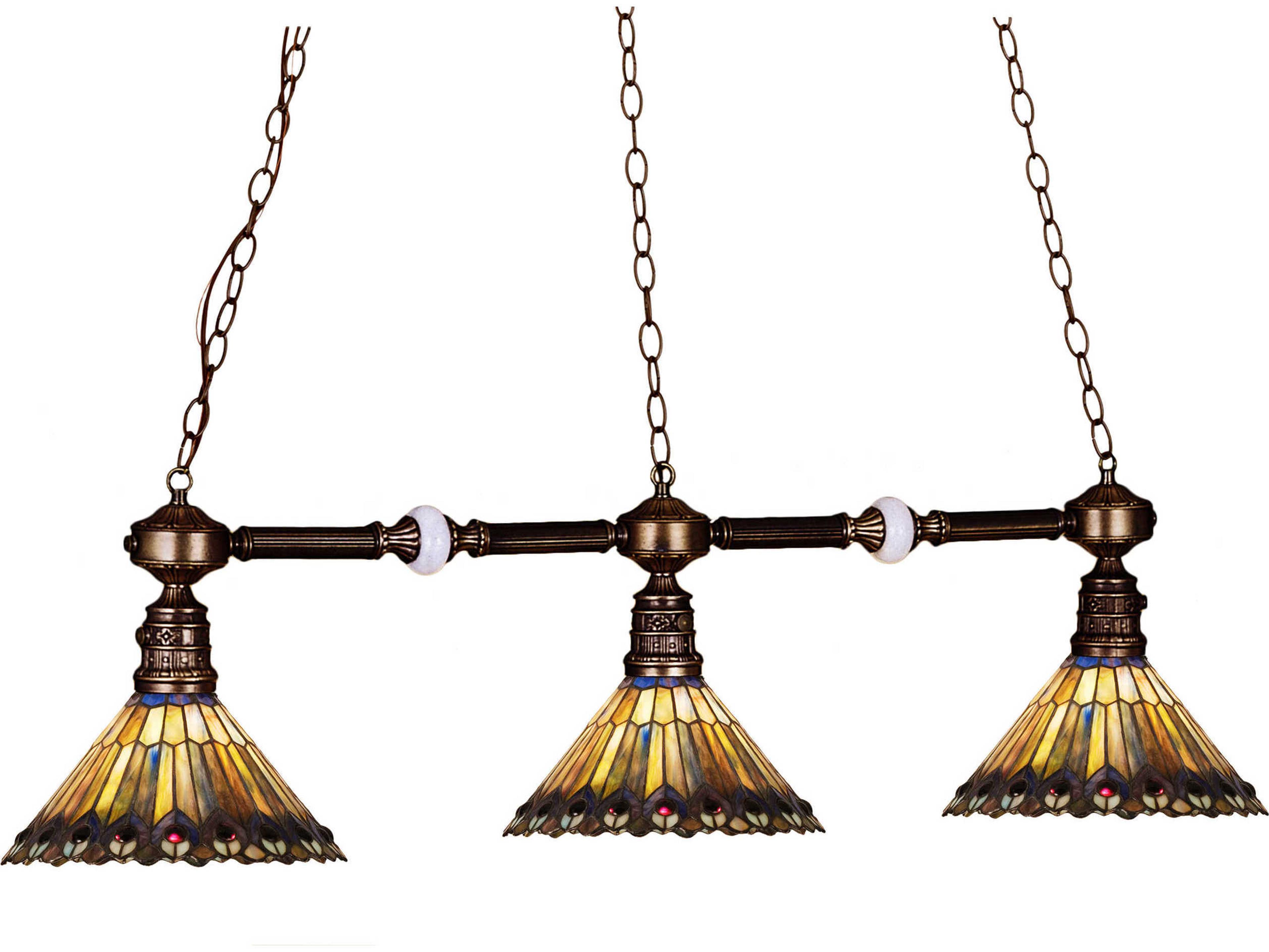 Meyda Tiffany Jeweled Peacock 3-Light Bronze Geometric Island Pendant