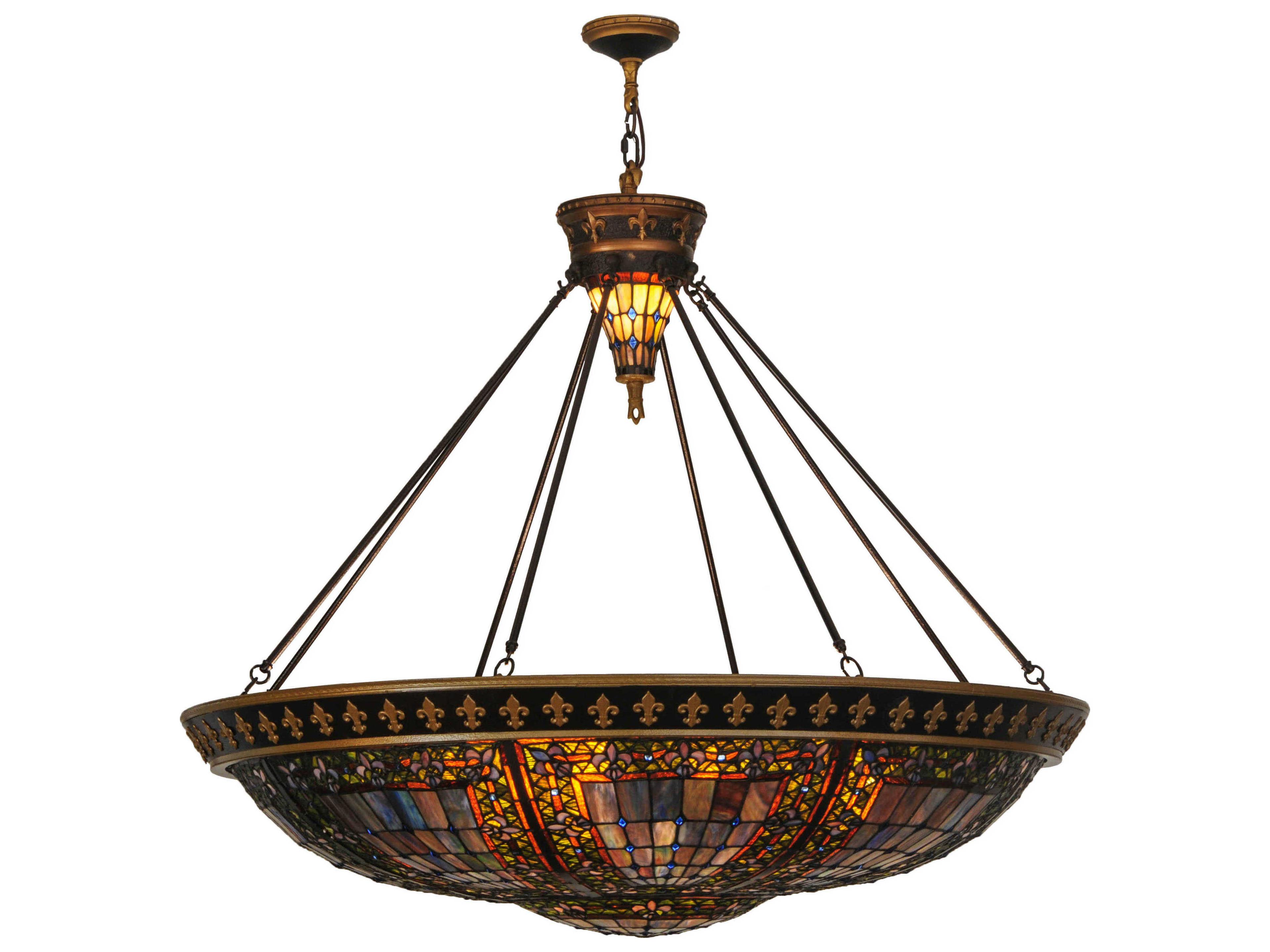 Meyda Fleur-de-lis 8-Light Bronze Tiffany Bowl Pendant