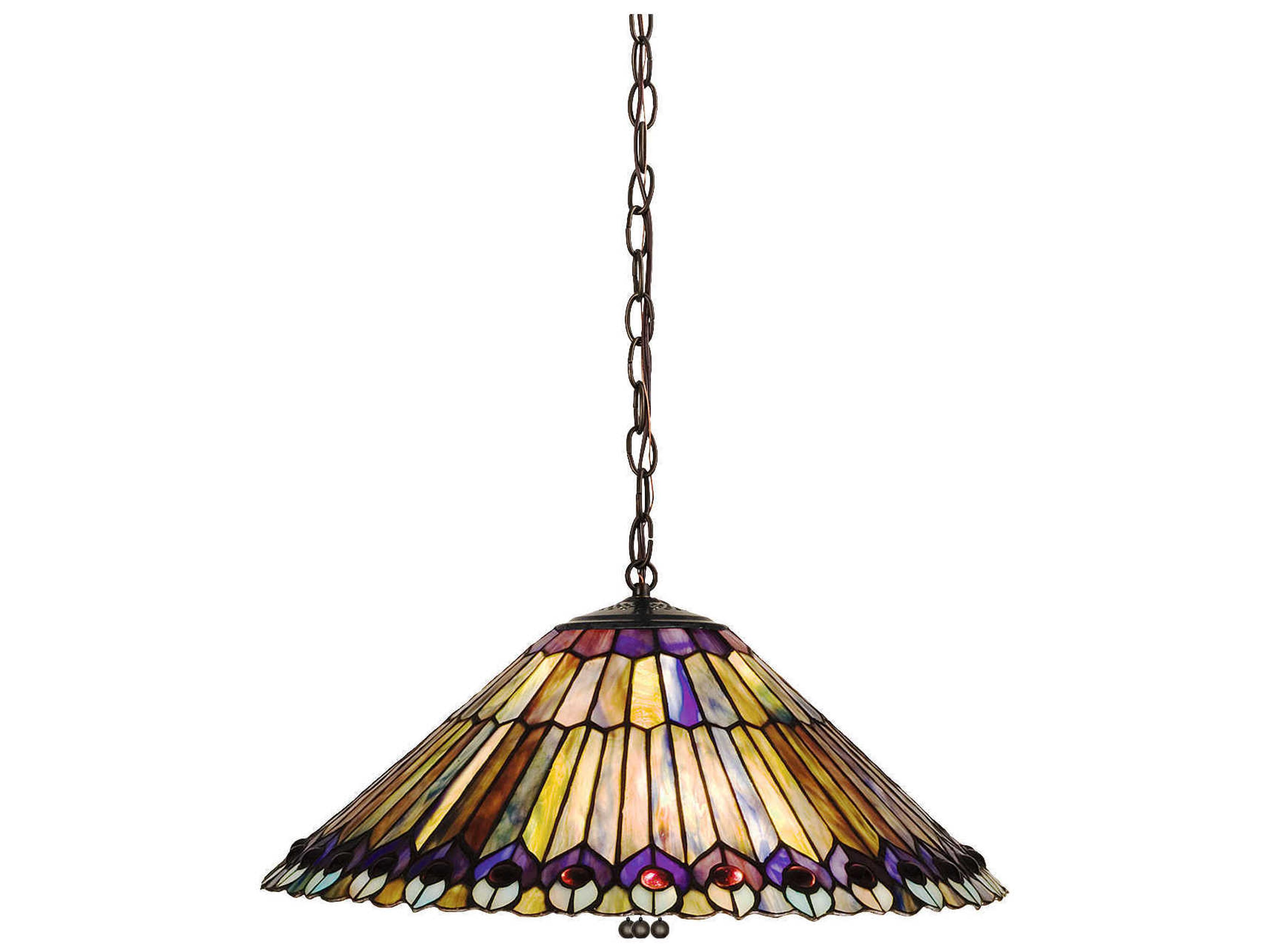 Meyda Tiffany Jeweled Peacock 3-Light Bronze Dome Geometric Pendant