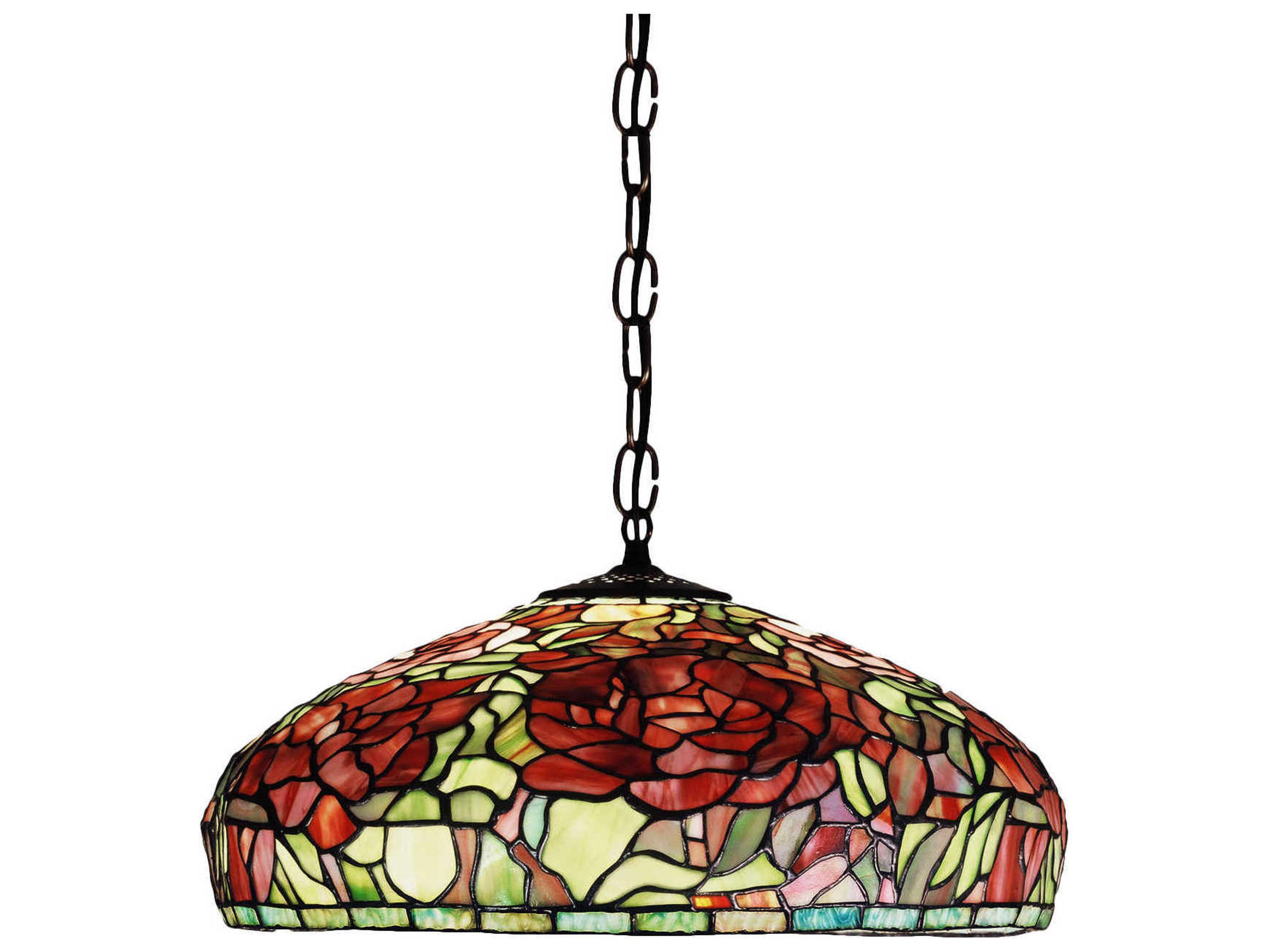 Meyda Peony 1-Light Bronze Tiffany Dome Geometric Pendant