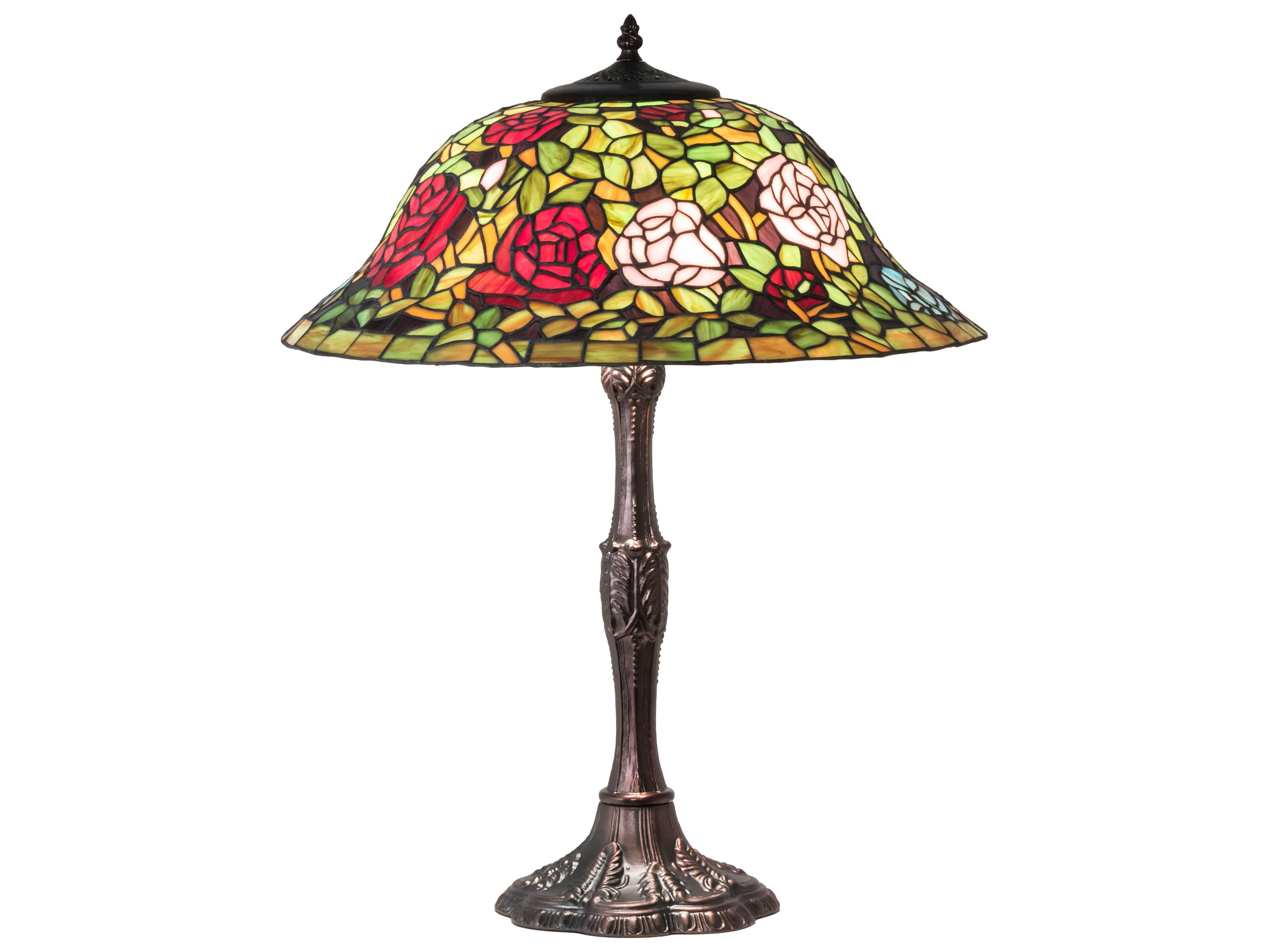Meyda Tiffany Rosebush Glass Mahogany Bronze Buffet Lamp